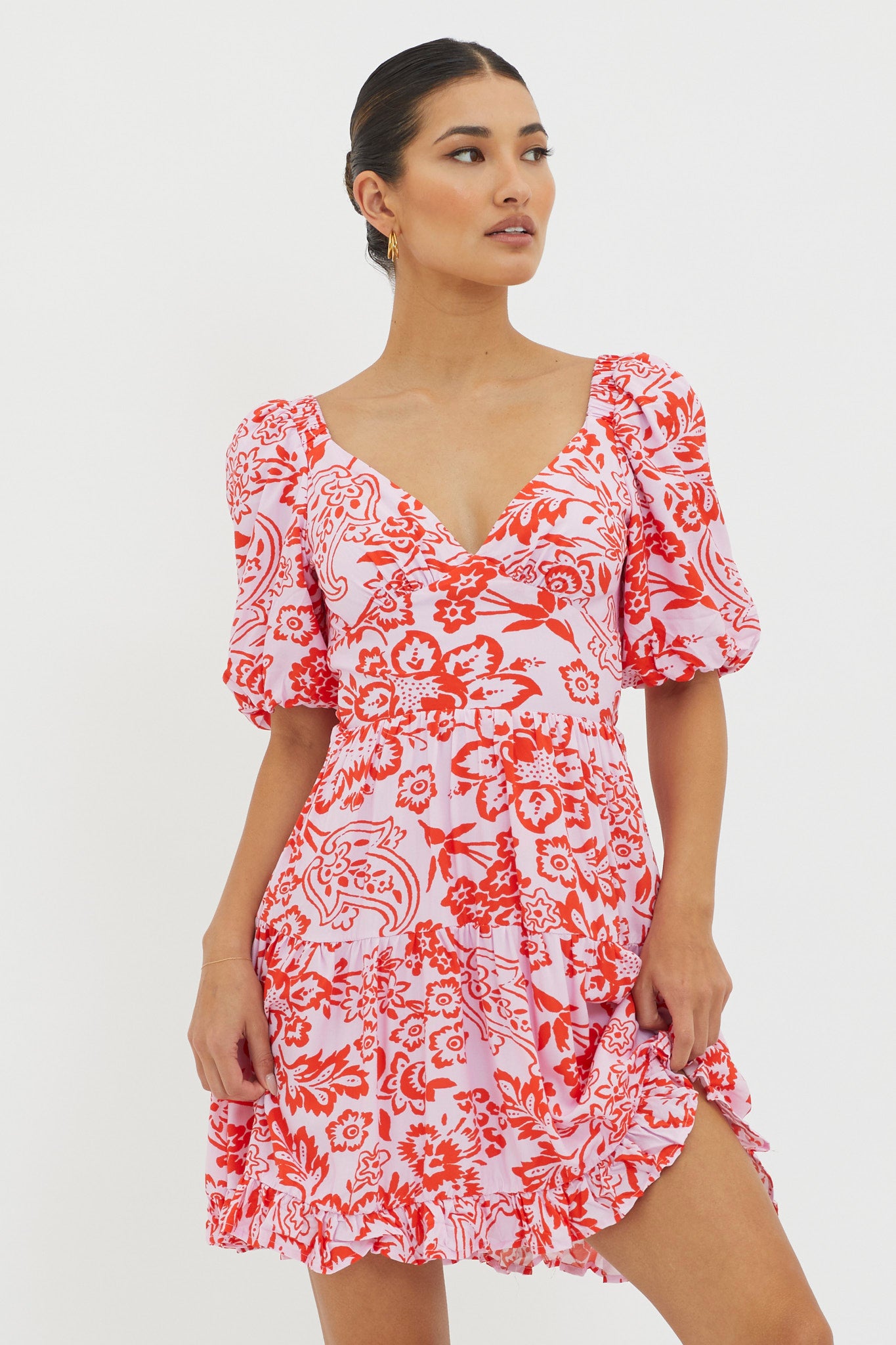 Madrid Summer Tied Back Mini Dress Print Lilac by Selfie Leslie Australia
