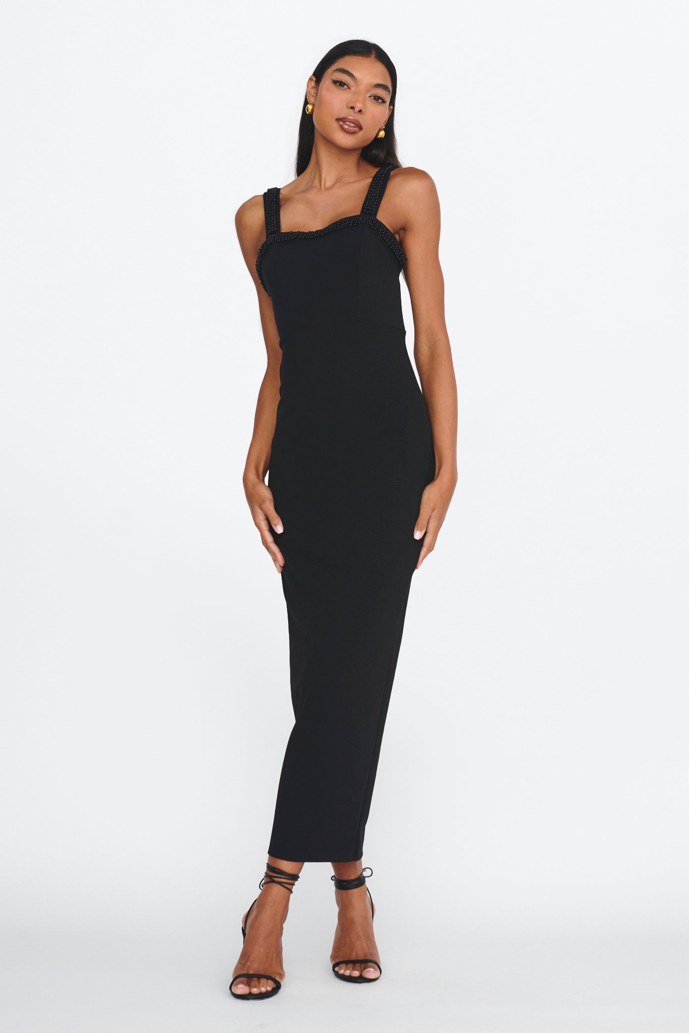 Emina Bead Trim Maxi Dress Black by Selfie Leslie Australia