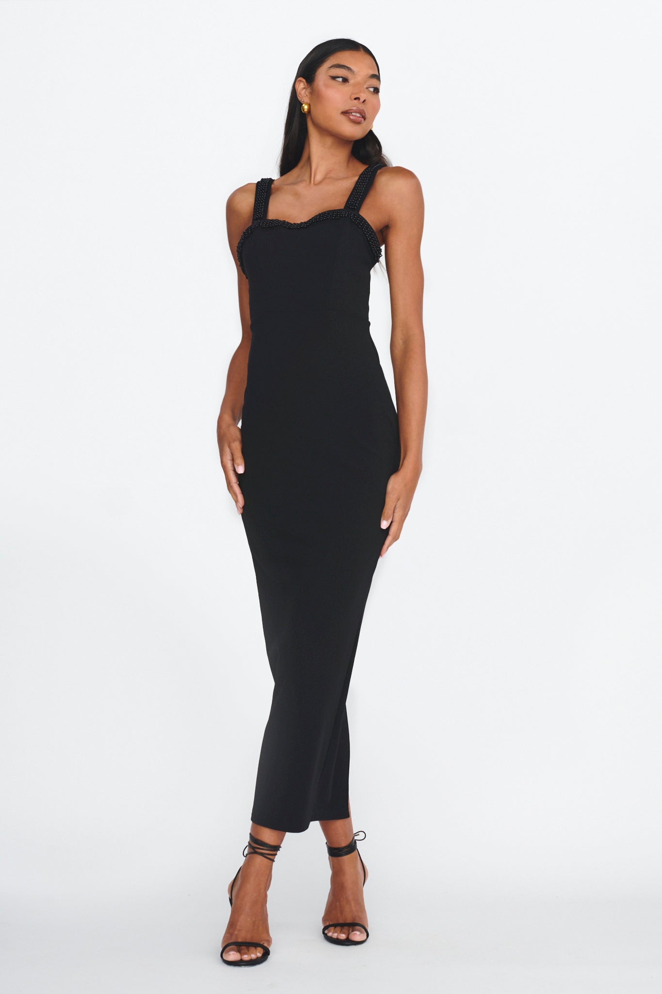 Emina Bead Trim Maxi Dress Black by Selfie Leslie Australia