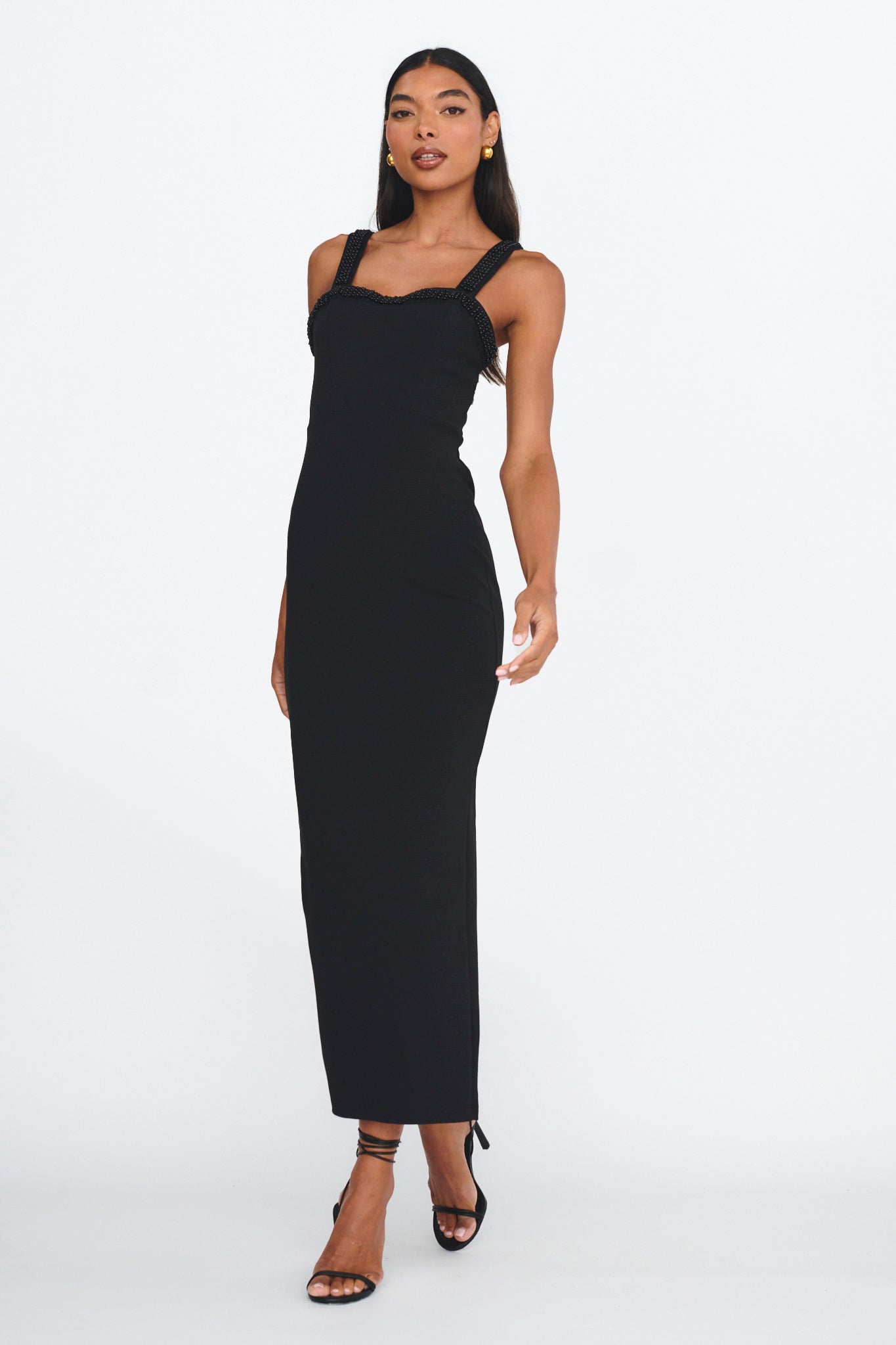 Shop the Emina Bead Trim Maxi Dress Black Selfie Leslie Australia