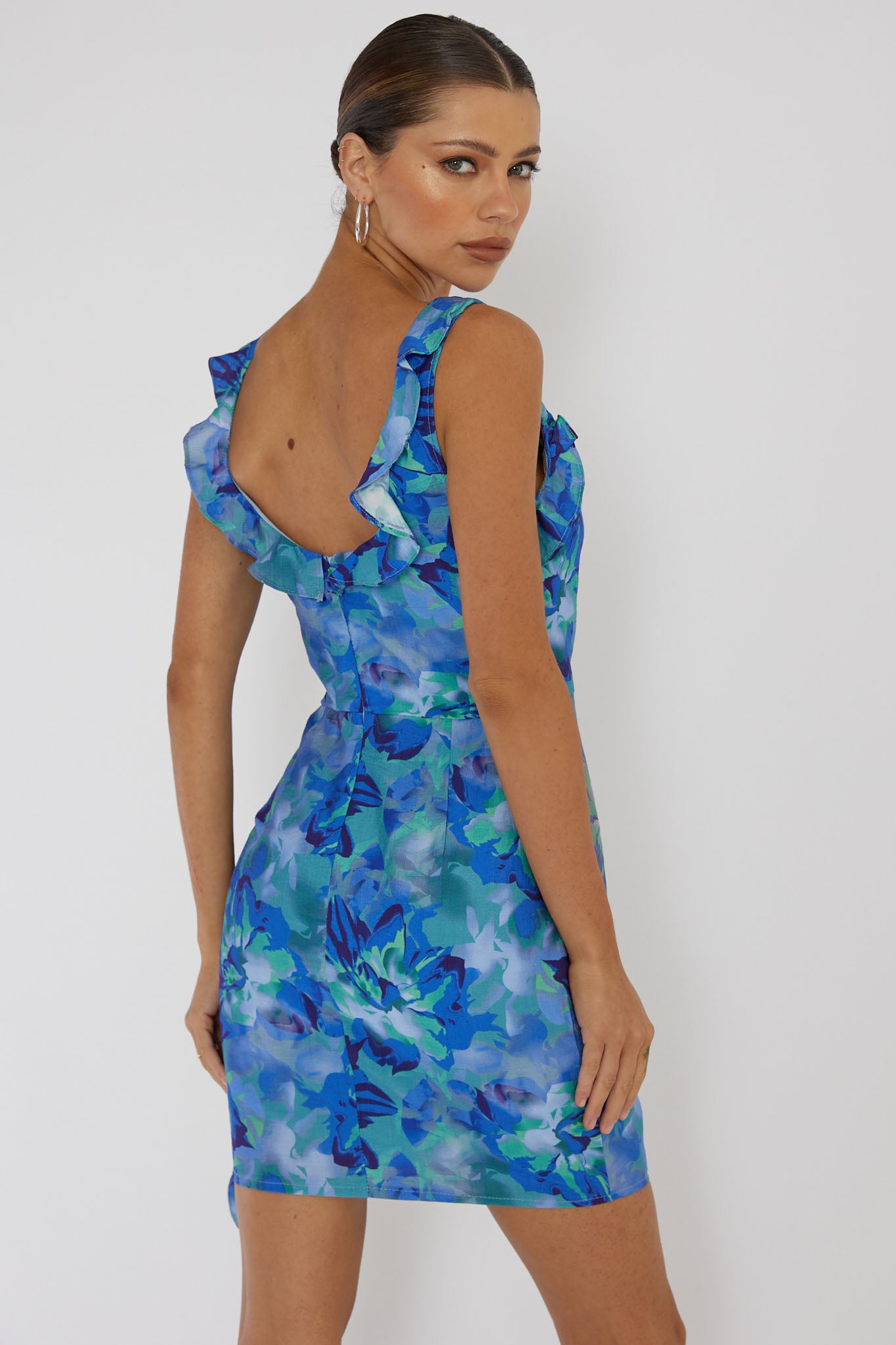 Heart Beat Ruffle Trim Mini Dress Blue by Selfie Leslie Australia