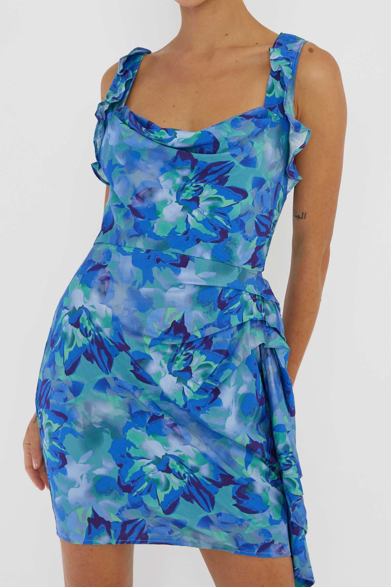 Heart Beat Ruffle Trim Mini Dress Blue by Selfie Leslie Australia