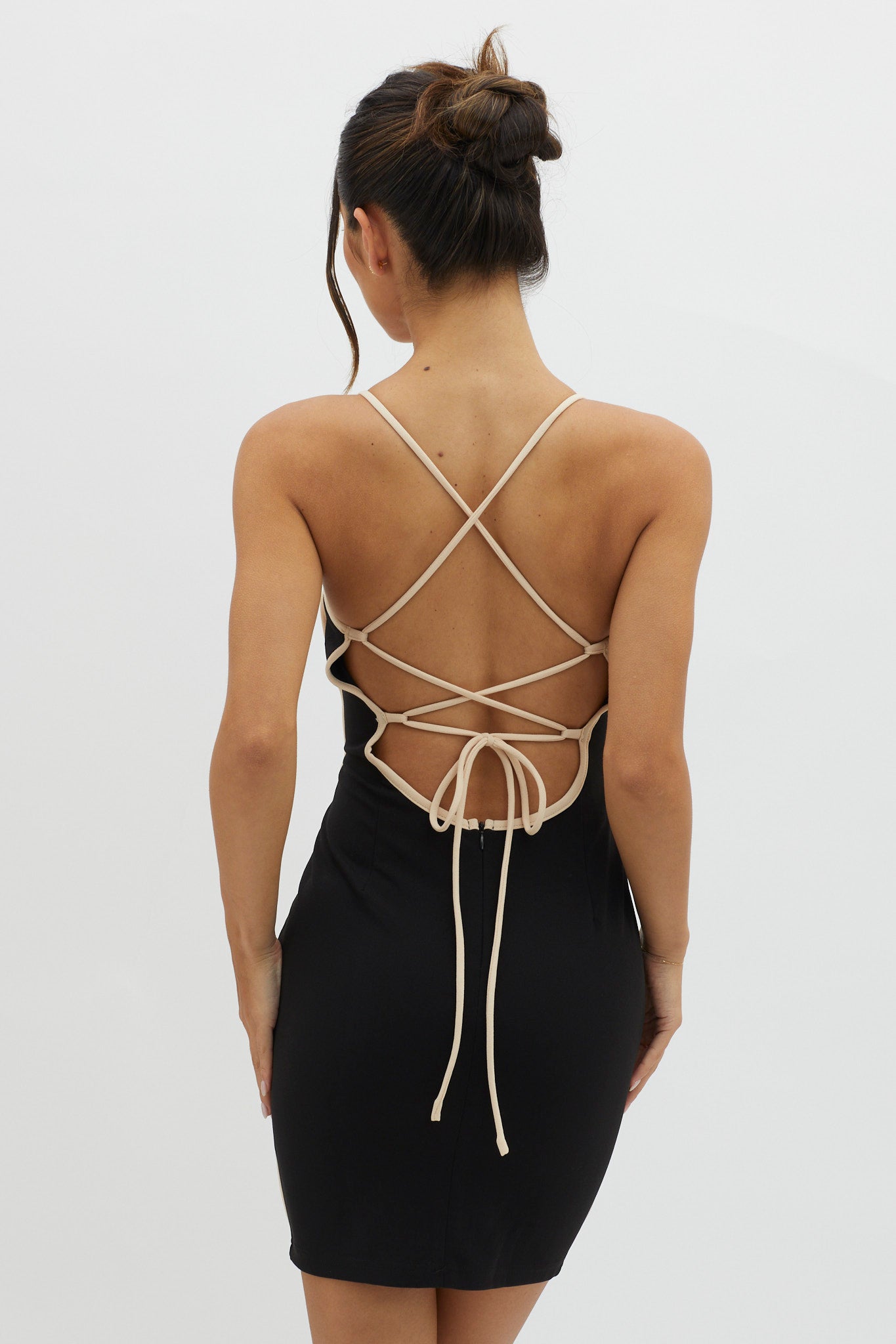 Future Awaits Lace-Up Back Mini Dress Black by Selfie Leslie Australia