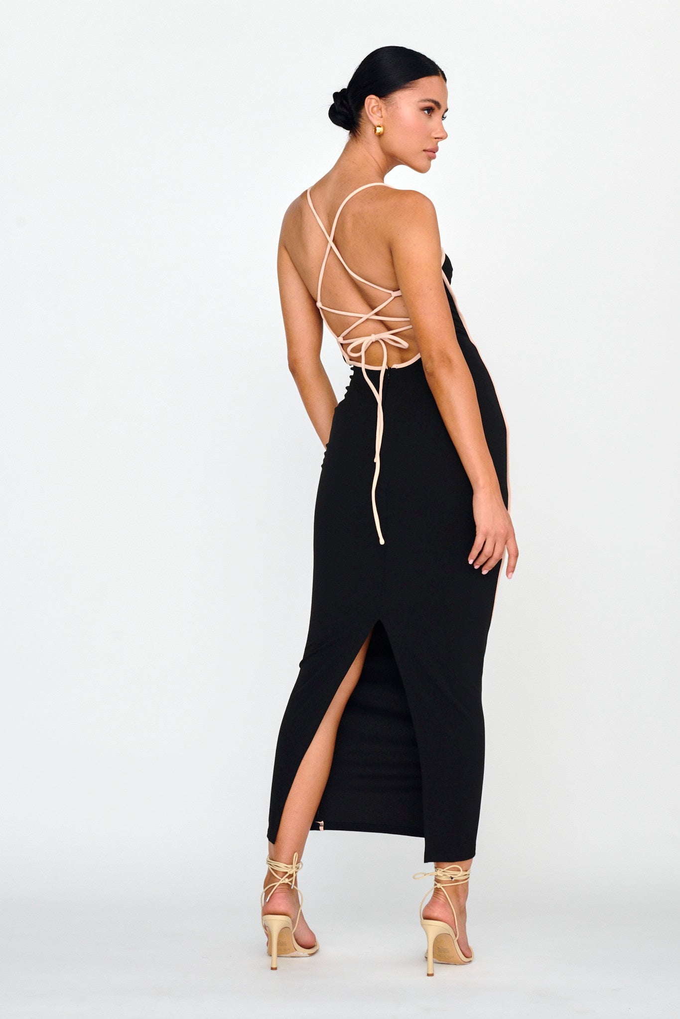 Future Awaits Lace-Up Back Maxi Dress Black by Selfie Leslie Australia