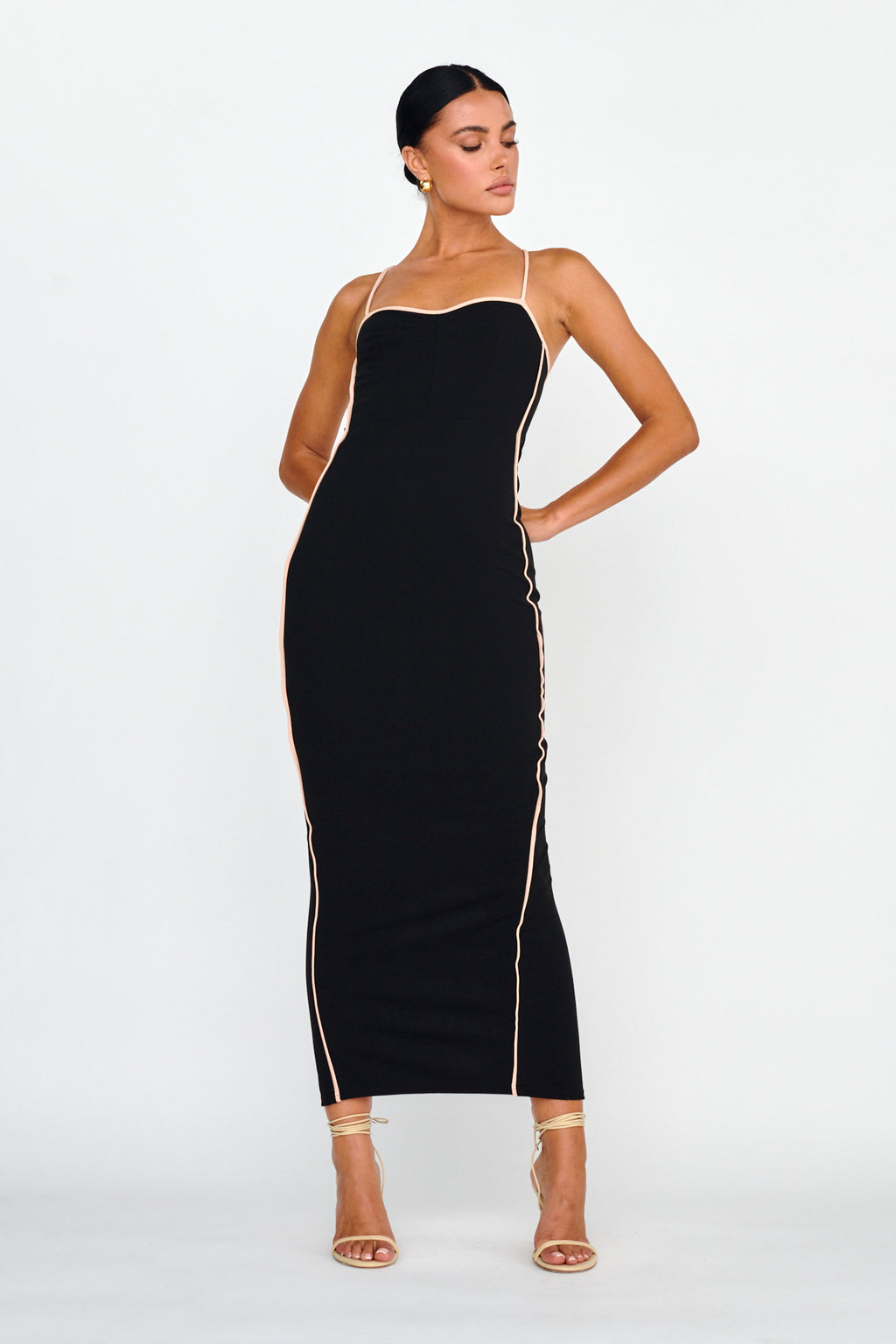 Future Awaits Lace-Up Back Maxi Dress Black by Selfie Leslie Australia