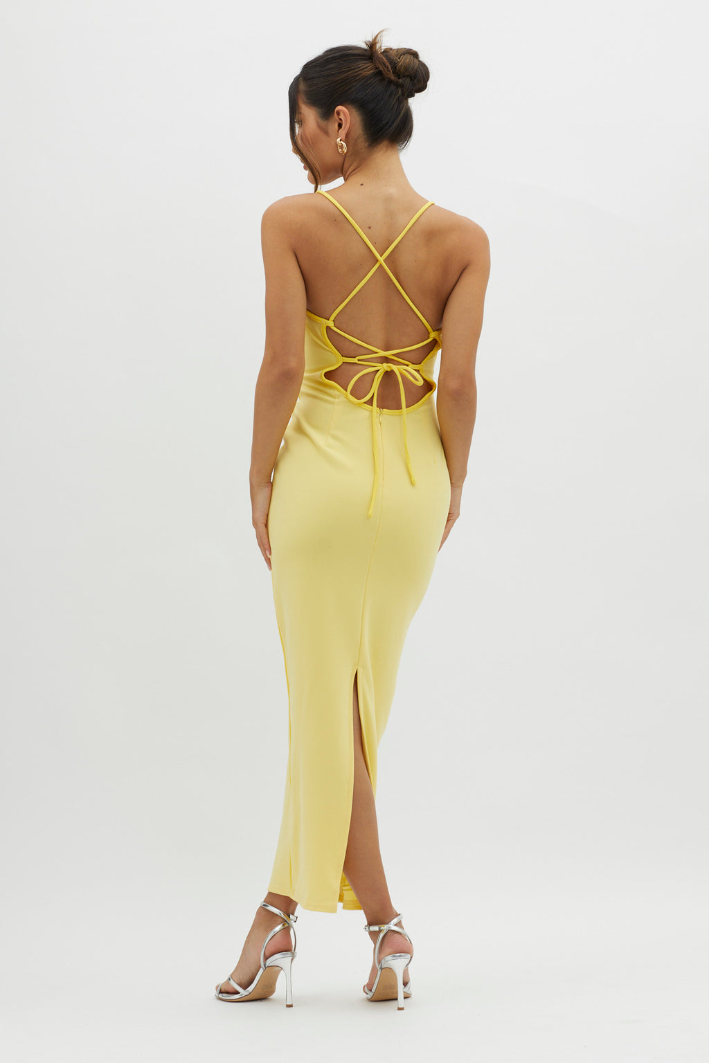 Future Awaits Lace-Up Back Maxi Dress Yellow by Selfie Leslie Australia