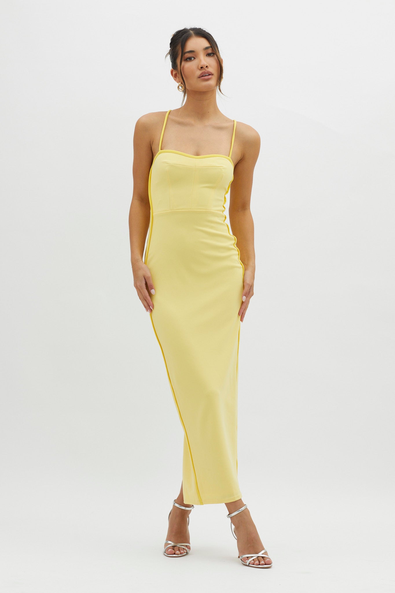 Future Awaits Lace-Up Back Maxi Dress Yellow by Selfie Leslie Australia