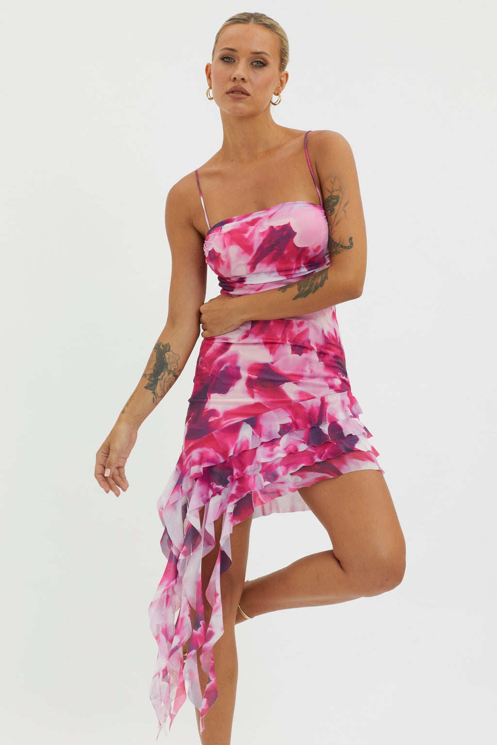 Envious Ruffle Trim Mini Dress Pink by Selfie Leslie Australia