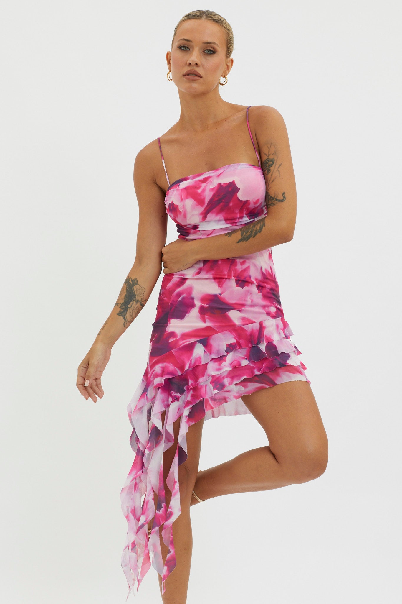 Envious Ruffle Trim Mini Dress Pink by Selfie Leslie Australia