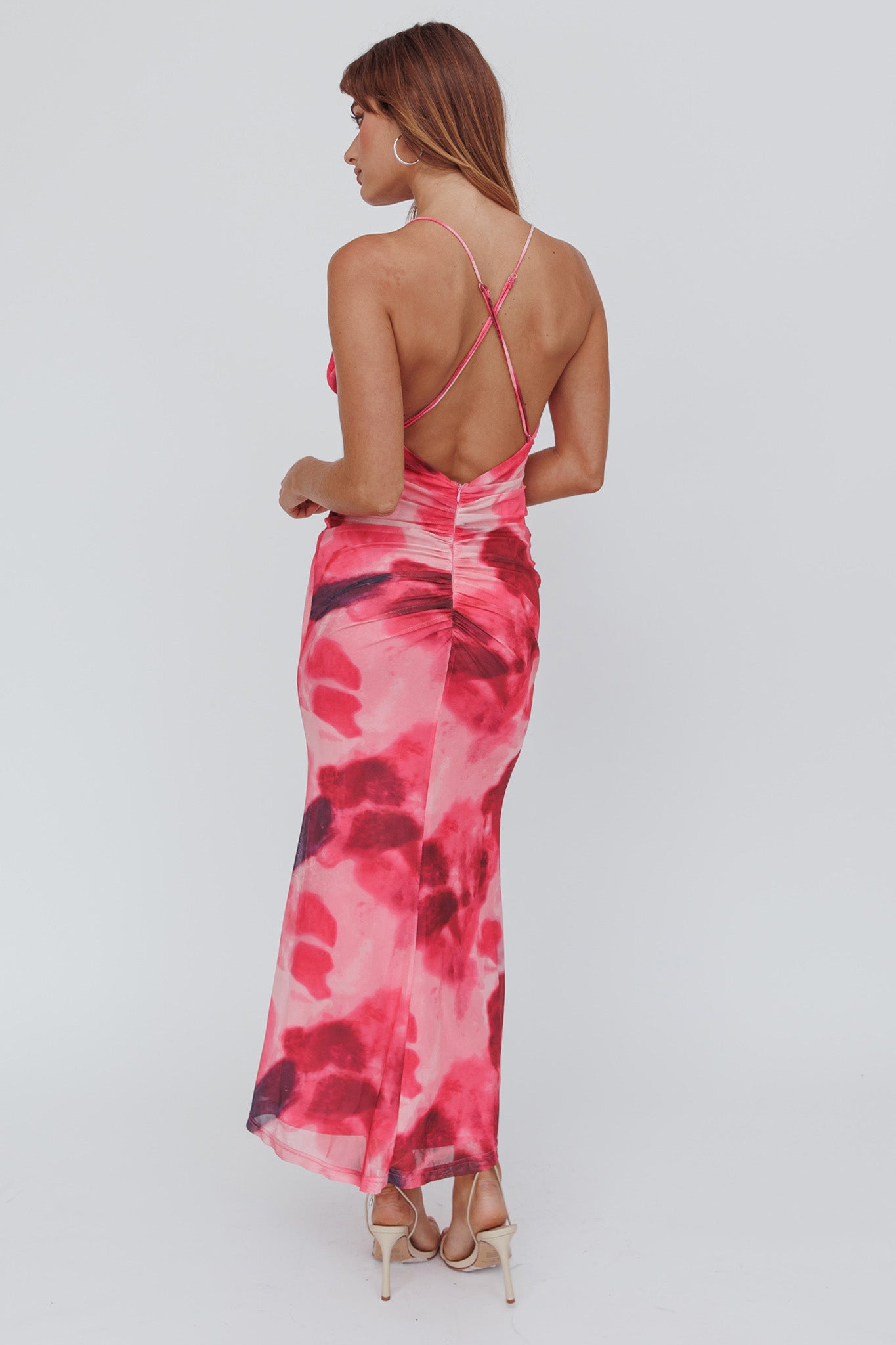 Blossom Belle Low Back Maxi Dress Print Red by Selfie Leslie Australia
