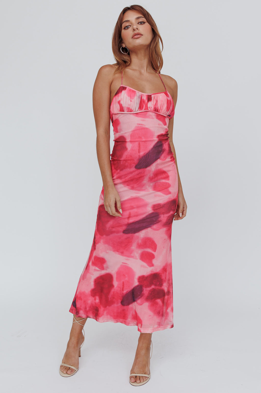 Blossom Belle Low Back Maxi Dress Print Red by Selfie Leslie Australia