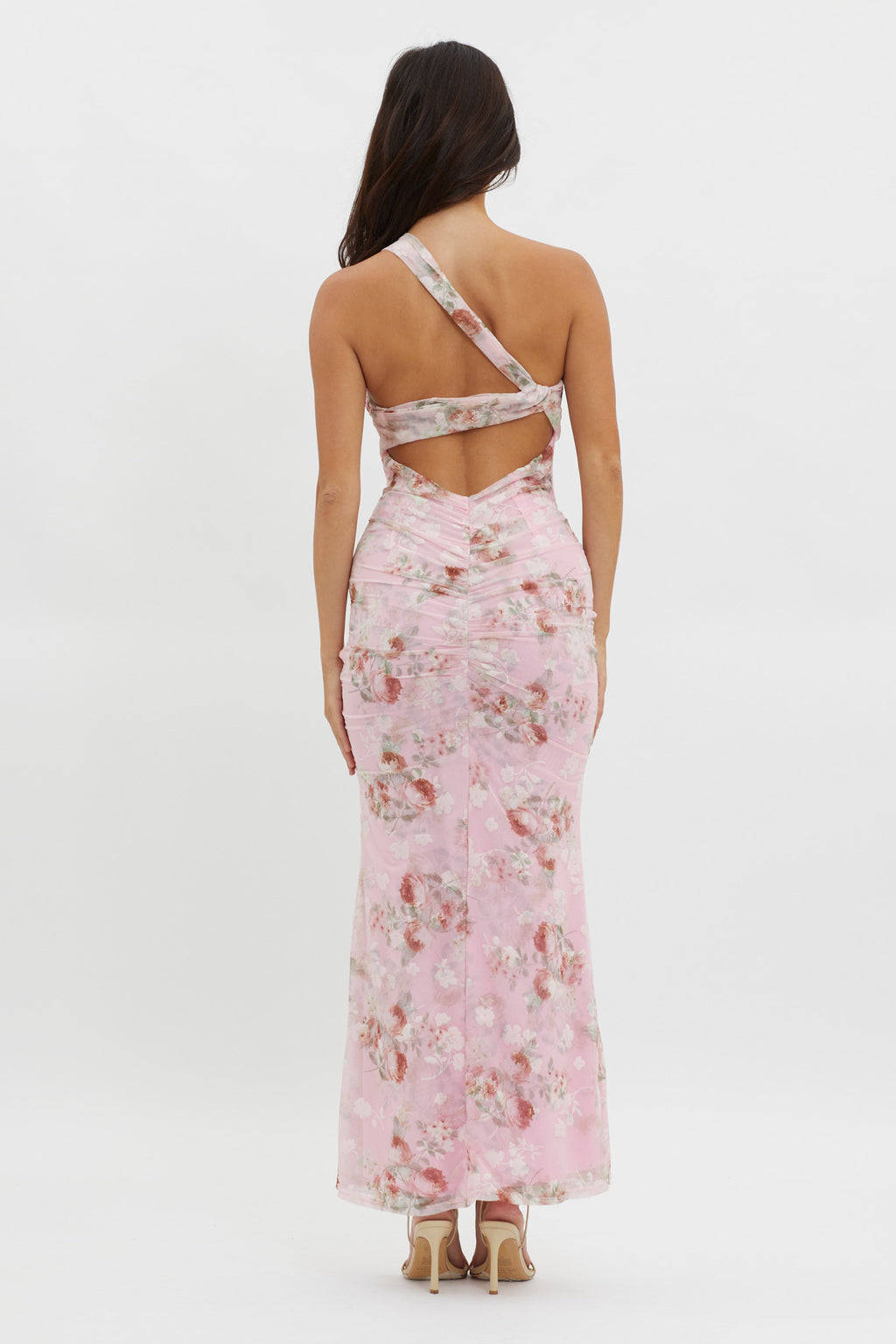Tatum One-Shoulder Mesh Maxi Dress Pink by Selfie Leslie Australia