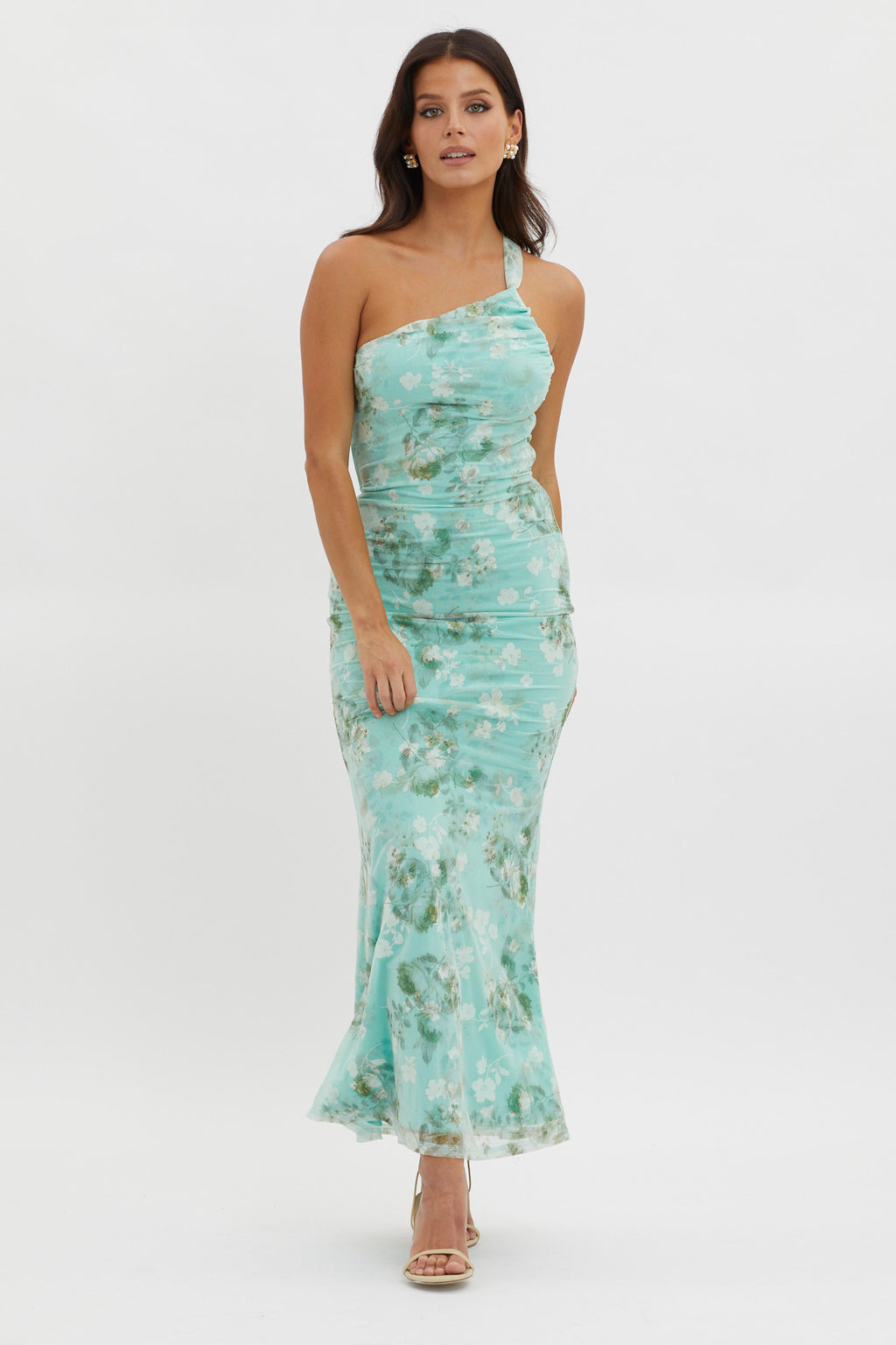 Tatum One-Shoulder Mesh Maxi Dress Sage by Selfie Leslie Australia