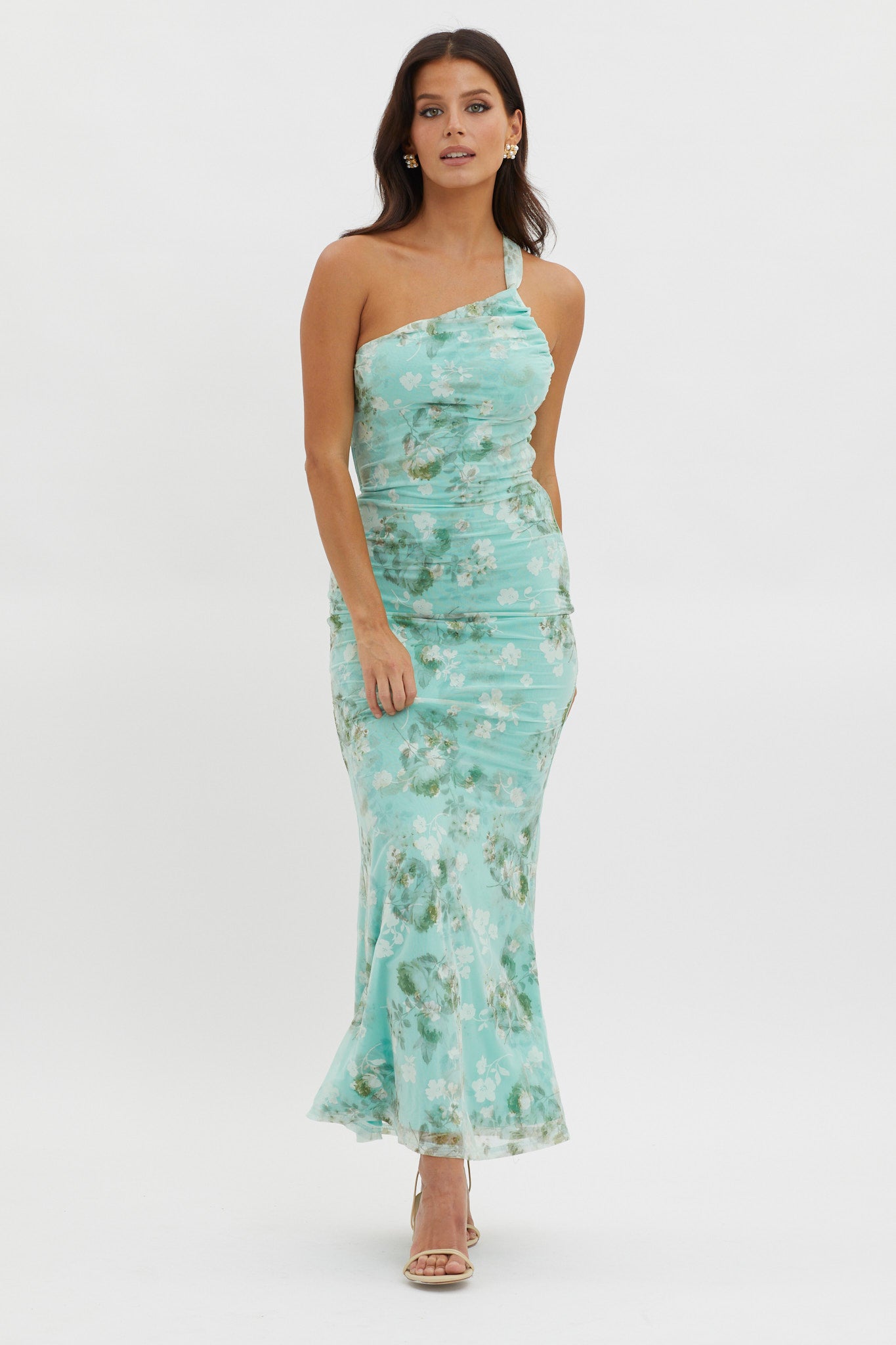 Tatum One-Shoulder Mesh Maxi Dress Sage by Selfie Leslie Australia
