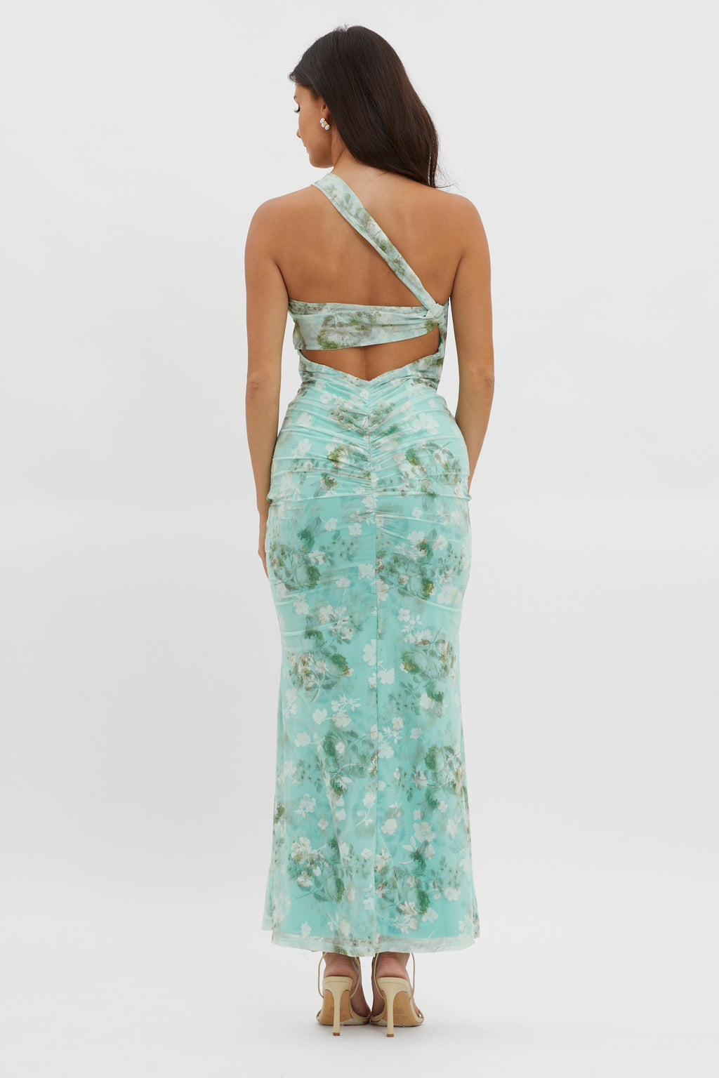 Tatum One-Shoulder Mesh Maxi Dress Sage by Selfie Leslie Australia