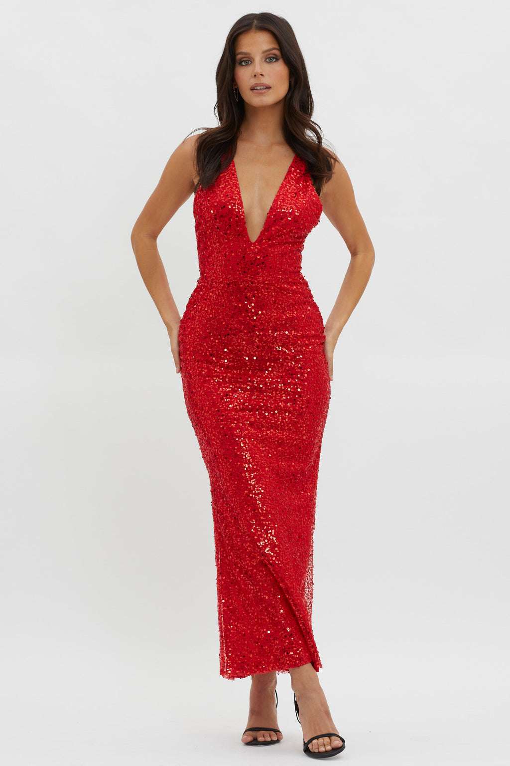 Shop the Glitter Nights Plunging Neckline Sequin Dress Red