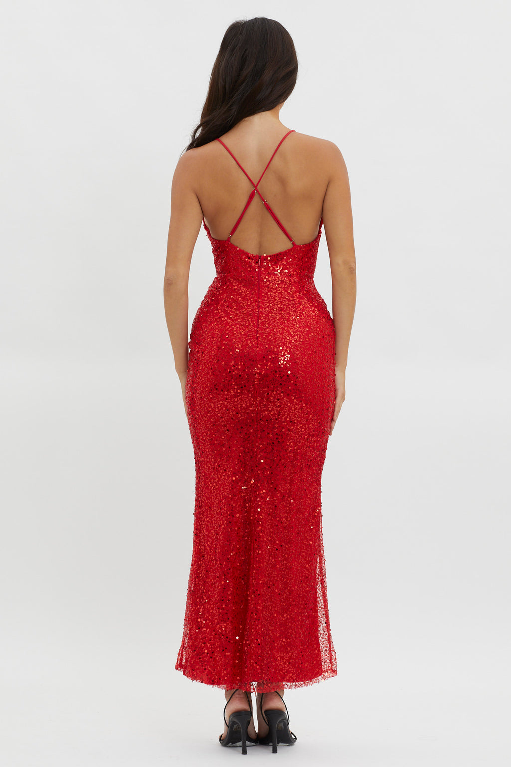 Glitter Nights Plunging Neckline Sequin Dress Red by Selfie Leslie Australia