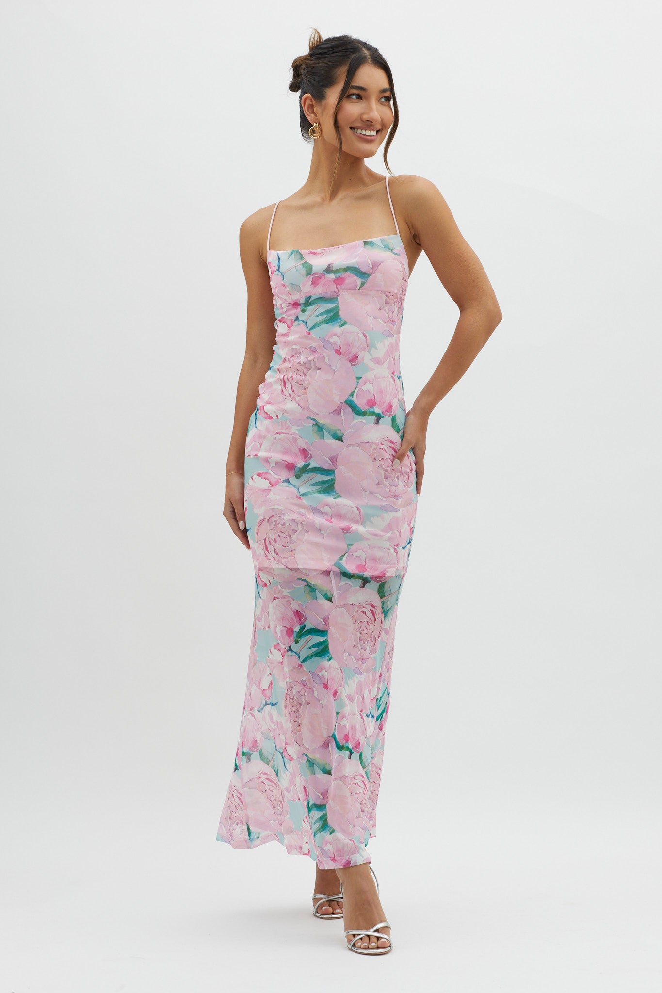Letting Go Tie-Up Back Maxi Floral Pink by Selfie Leslie Australia