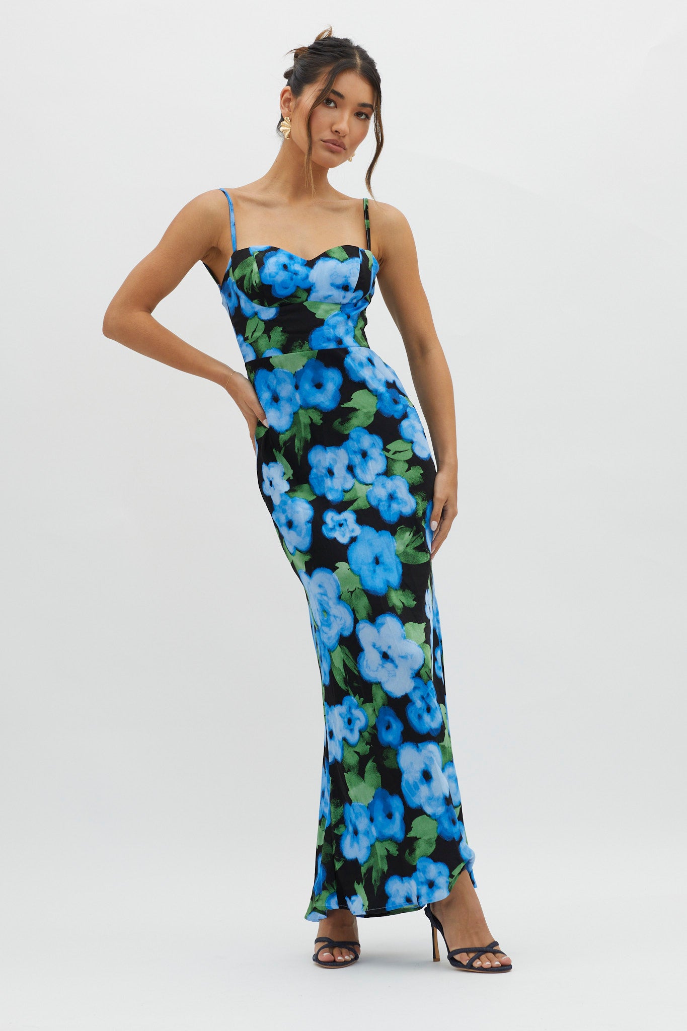 Kasha Low Back Maxi Dress Floral Blue by Selfie Leslie Australia