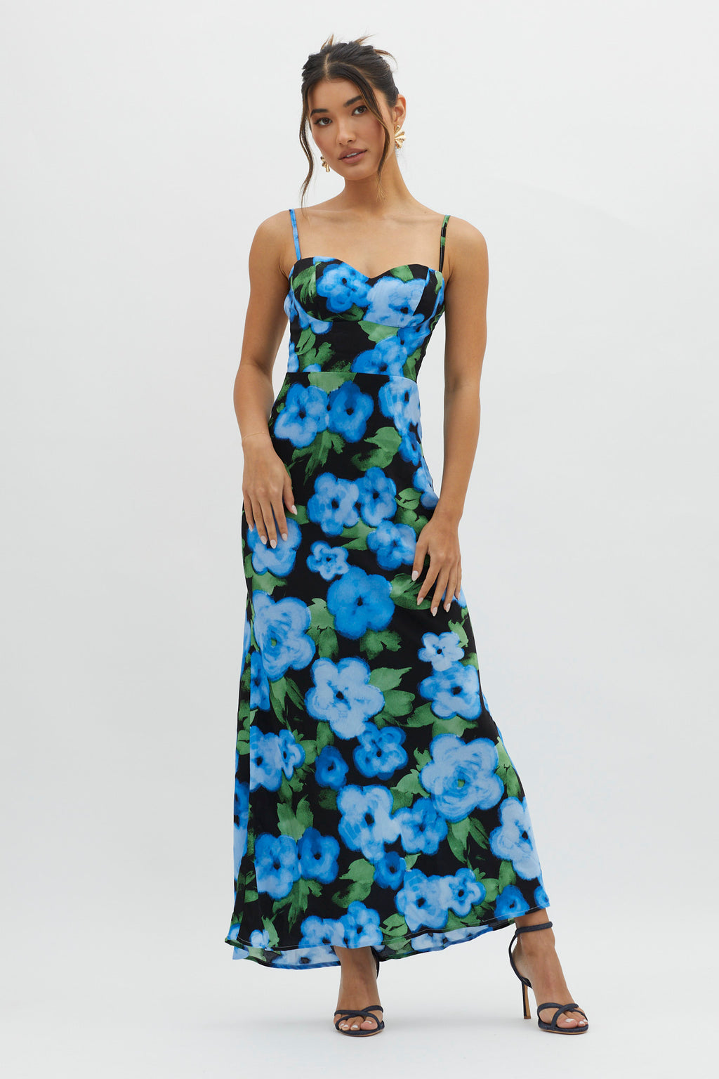 Kasha Low Back Maxi Dress Floral Blue by Selfie Leslie Australia