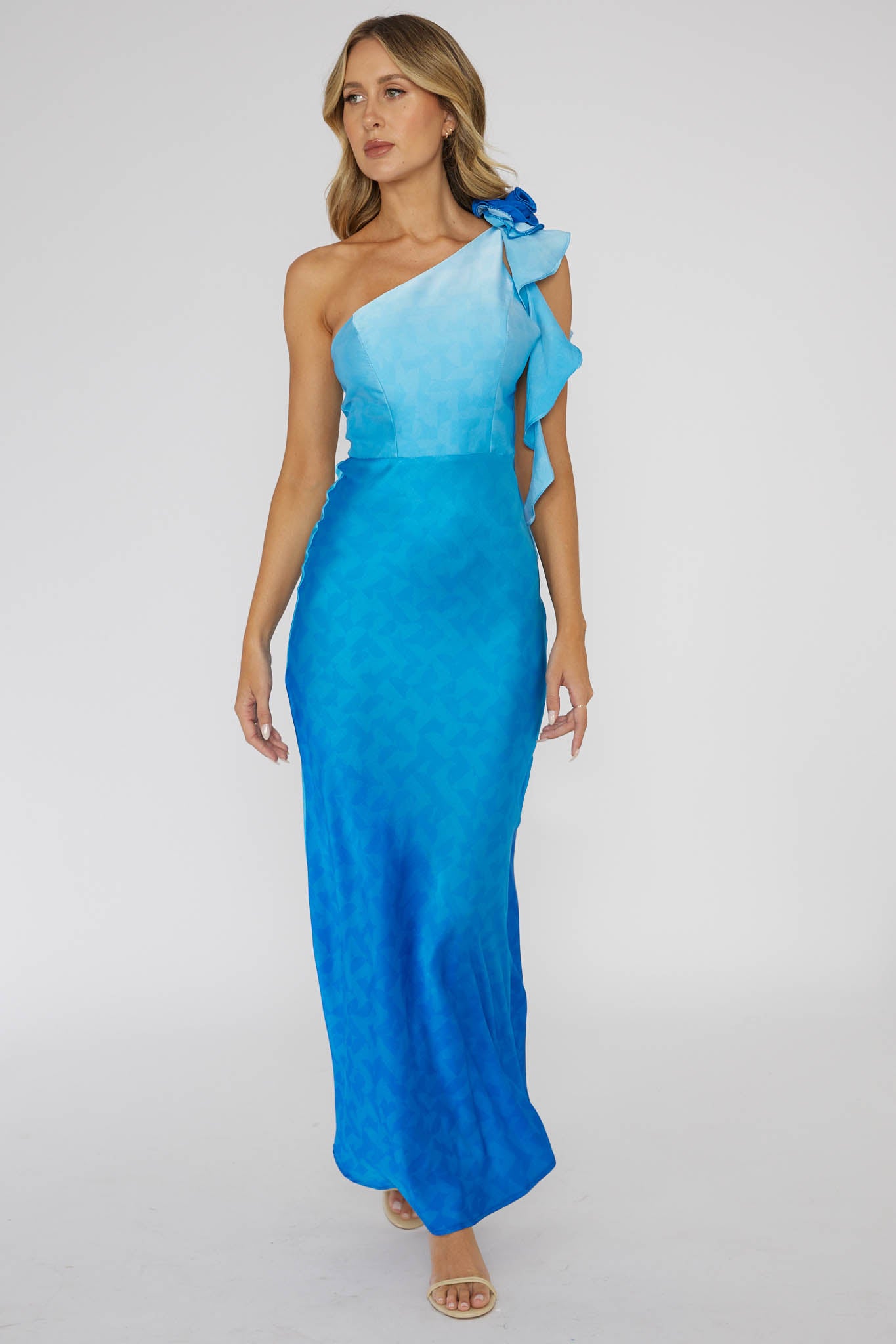 Mariyan One Shoulder Rose Maxi Dress Blue by Selfie Leslie Australia