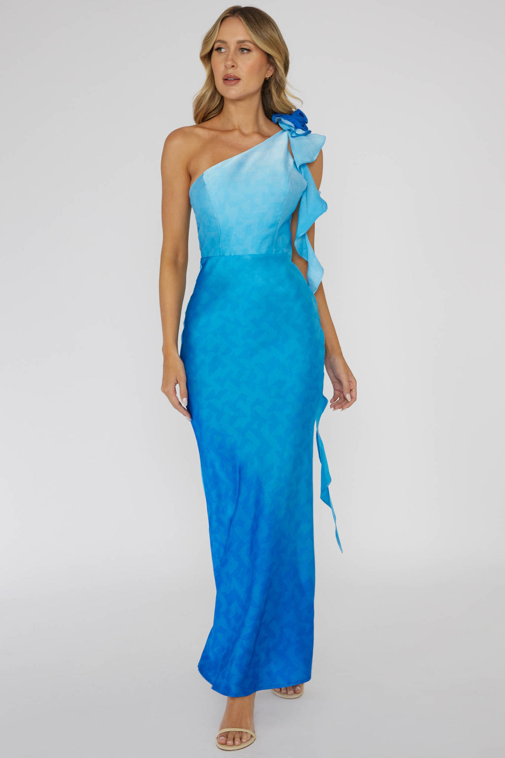 Mariyan One Shoulder Rose Maxi Dress Blue by Selfie Leslie Australia