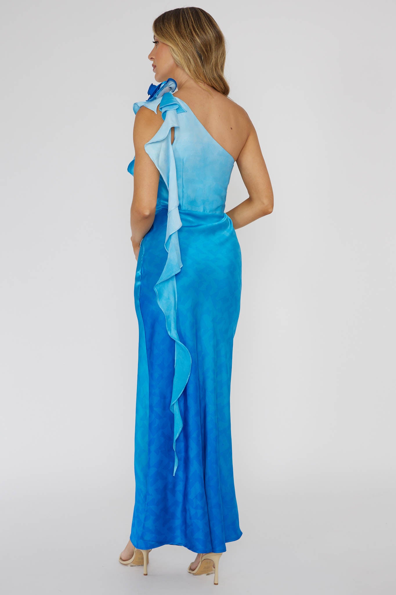 Mariyan One Shoulder Rose Maxi Dress Blue by Selfie Leslie Australia