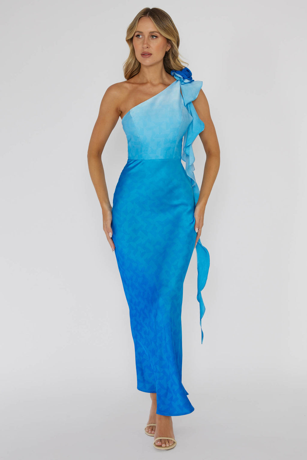 Mariyan One Shoulder Rose Maxi Dress Blue by Selfie Leslie Australia