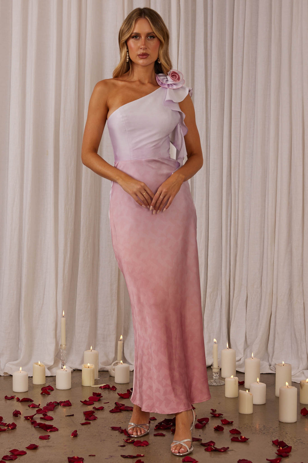 Mariyan One Shoulder Rose Maxi Dress Pink by Selfie Leslie Australia