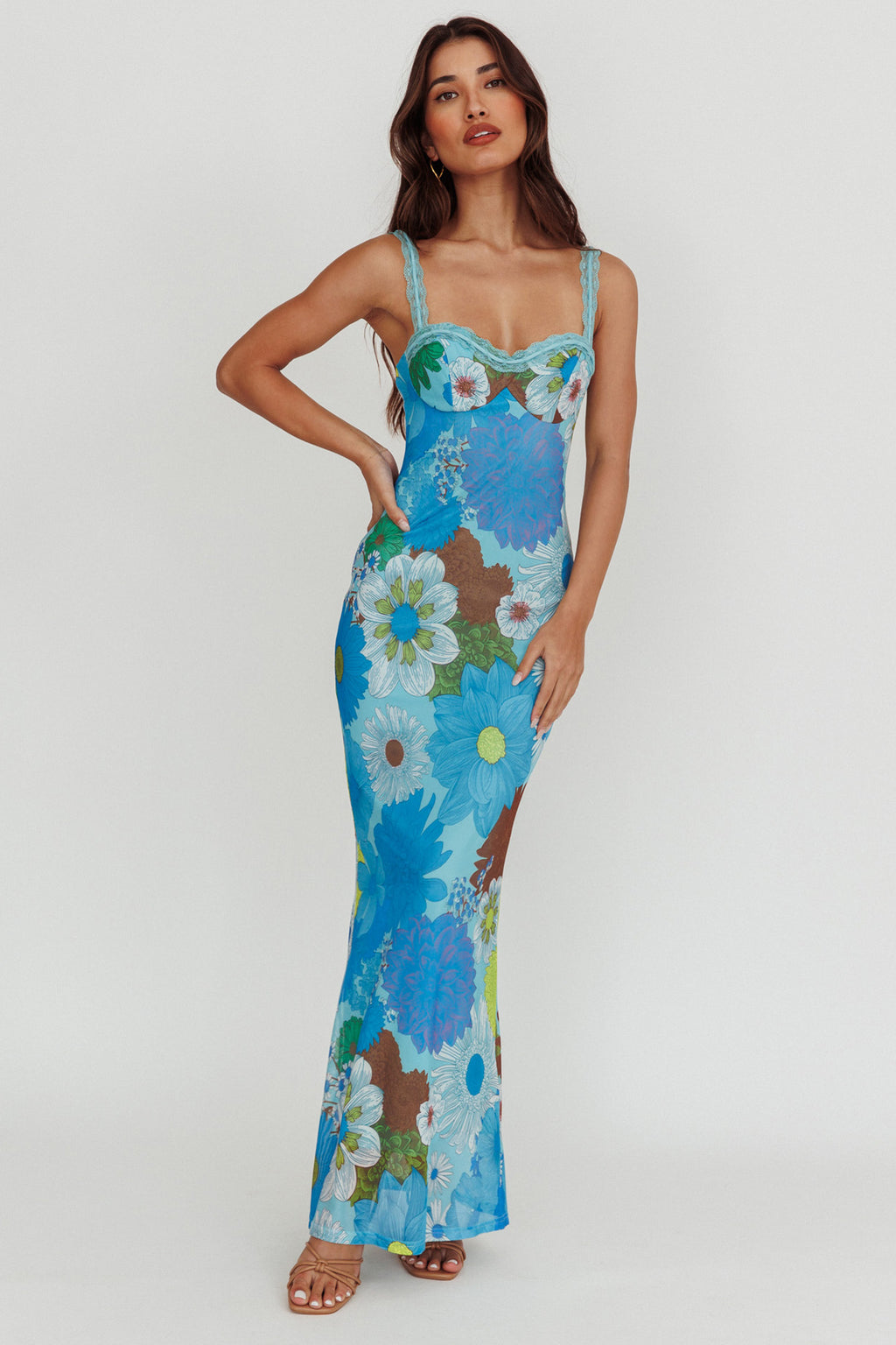 Girl Power Lace Strap Maxi Dress Blue by Selfie Leslie Australia