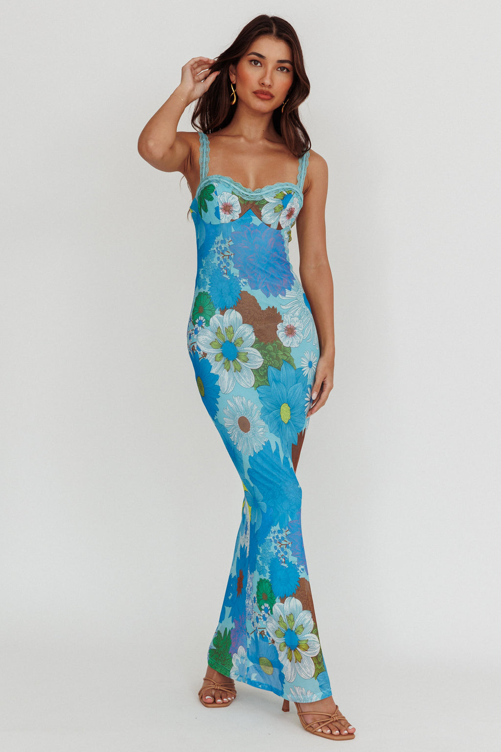 Girl Power Lace Strap Maxi Dress Blue by Selfie Leslie Australia
