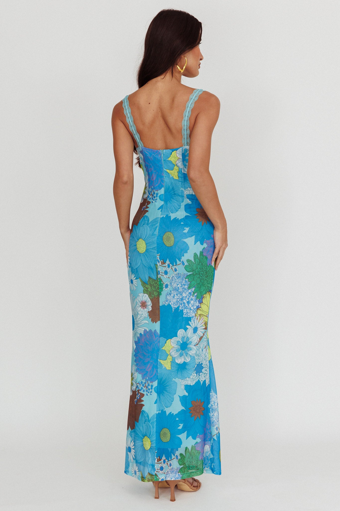 Girl Power Lace Strap Maxi Dress Blue by Selfie Leslie Australia