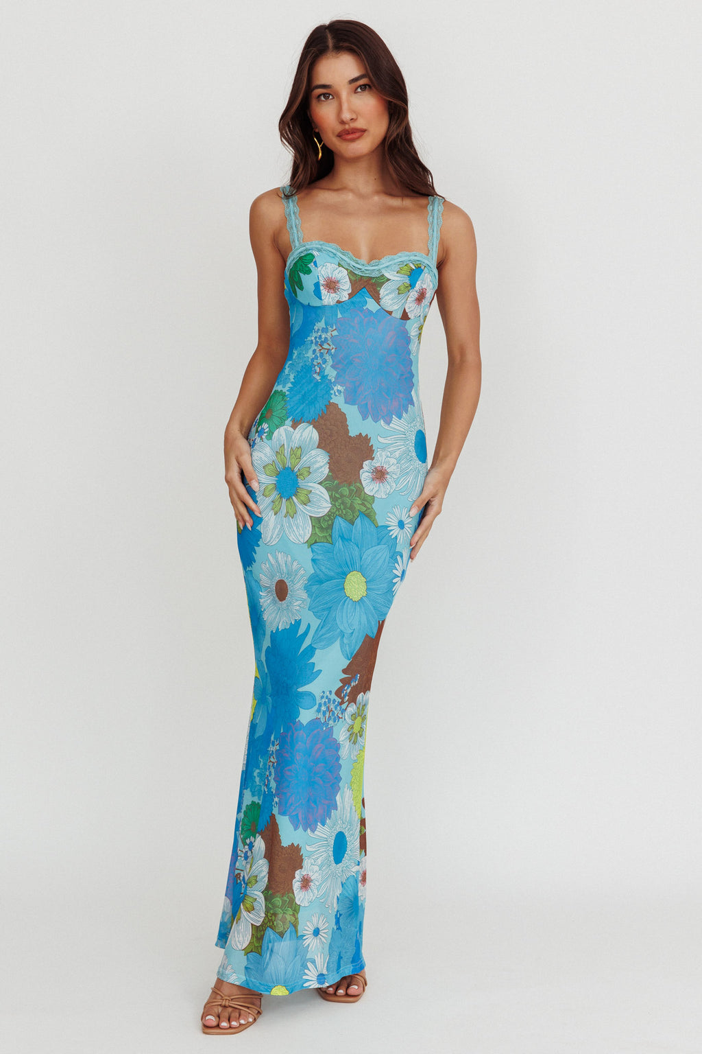 Girl Power Lace Strap Maxi Dress Blue by Selfie Leslie Australia