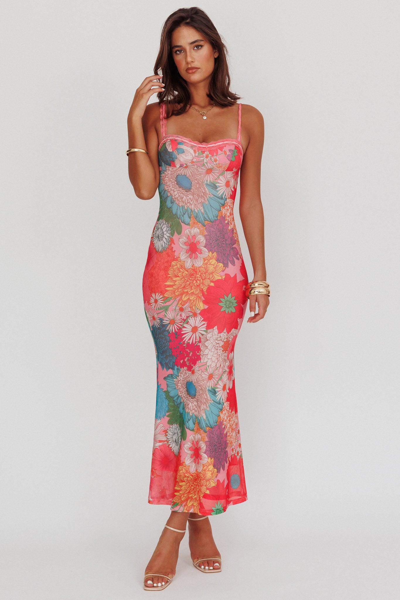 Girl Power Lace Strap Maxi Dress Pink by Selfie Leslie Australia