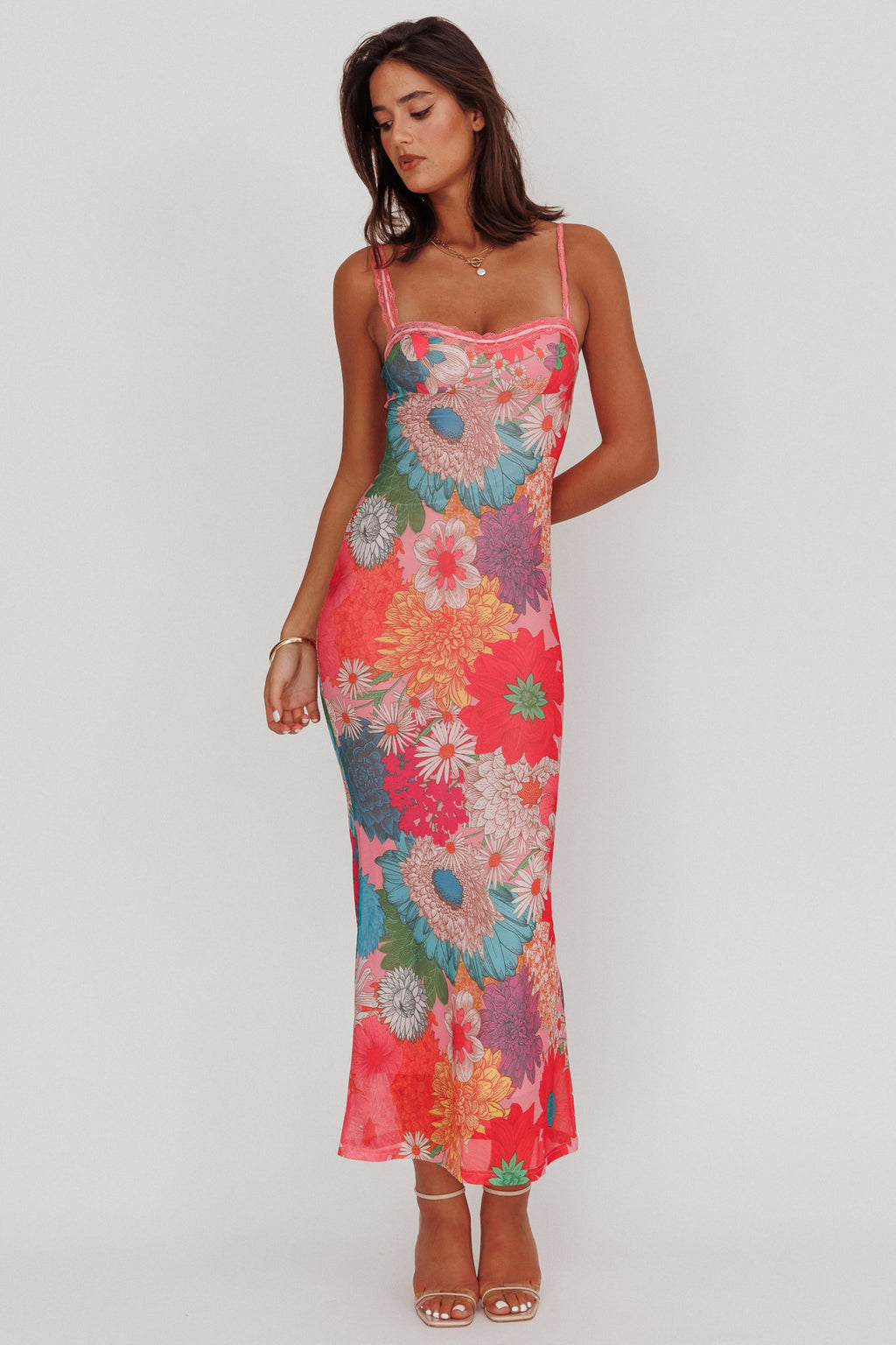 Girl Power Lace Strap Maxi Dress Pink by Selfie Leslie Australia