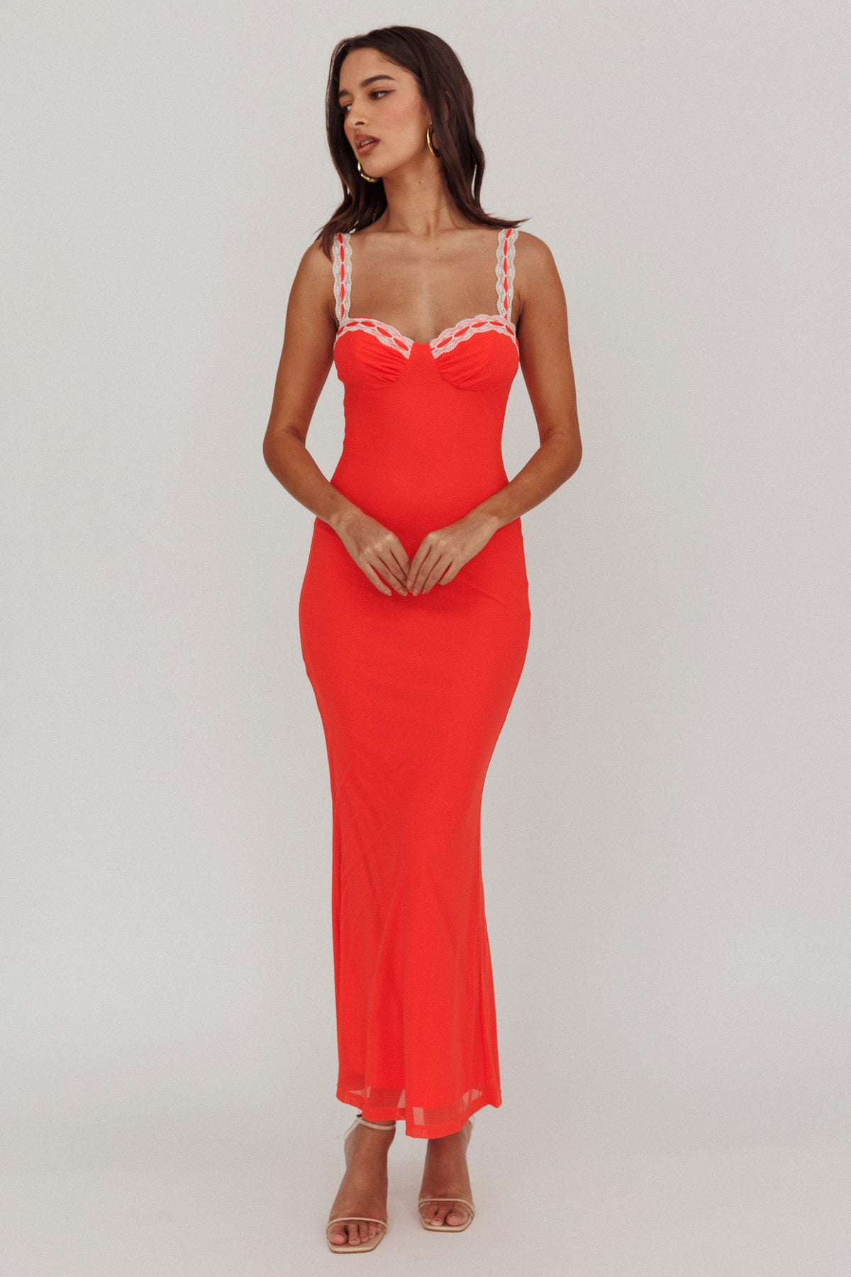 Girl Power Lace Strap Maxi Dress Red by Selfie Leslie Australia
