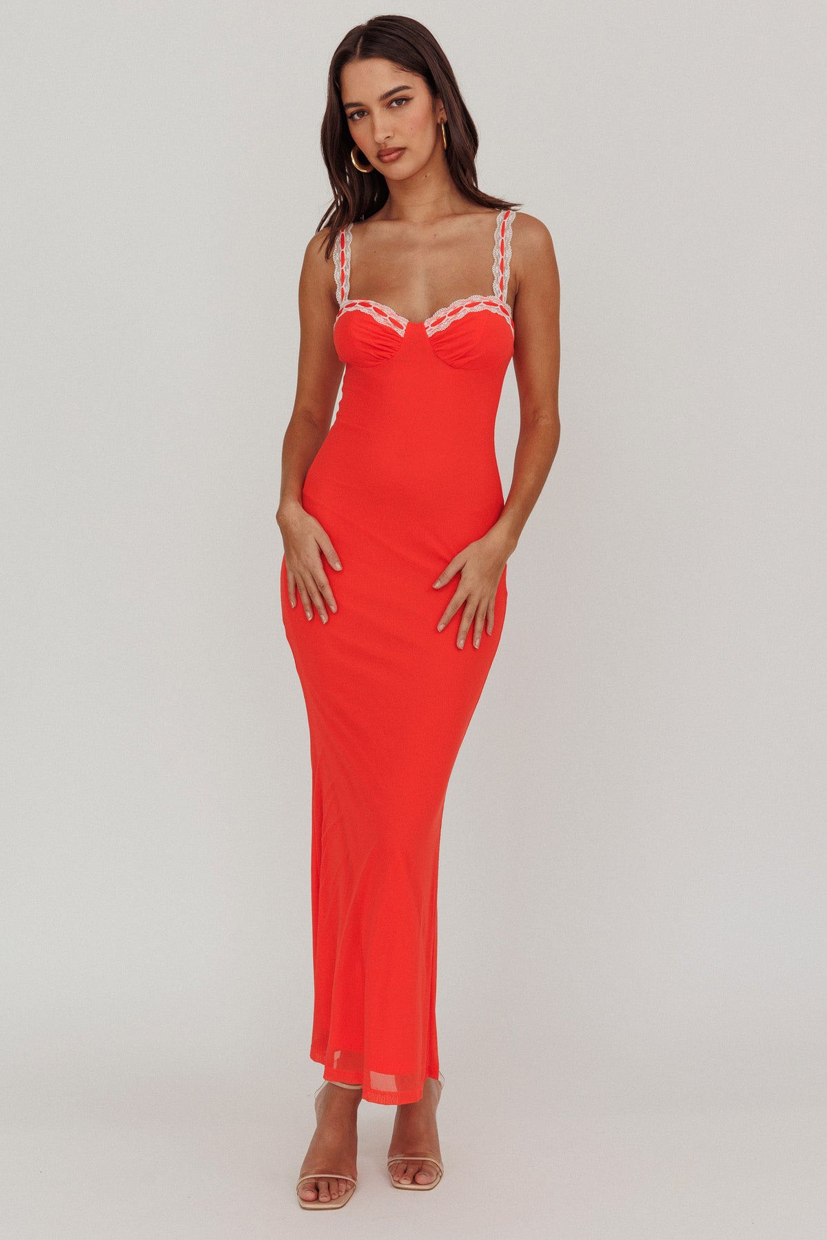Girl Power Lace Strap Maxi Dress Red by Selfie Leslie Australia