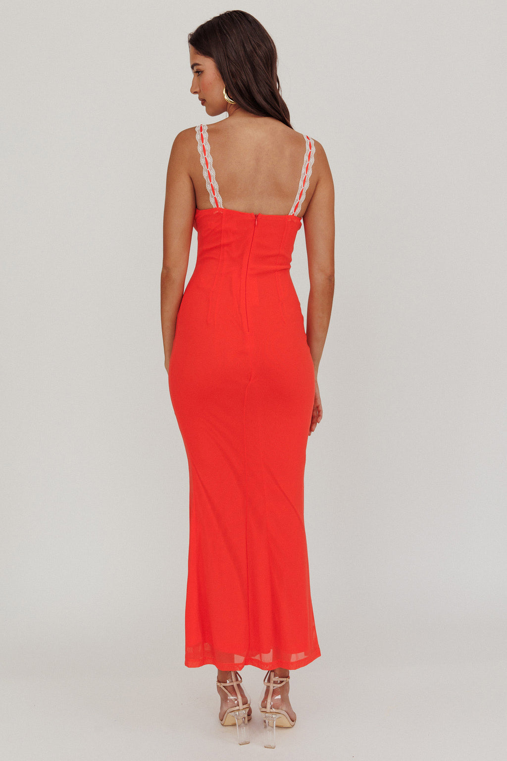Girl Power Lace Strap Maxi Dress Red by Selfie Leslie Australia