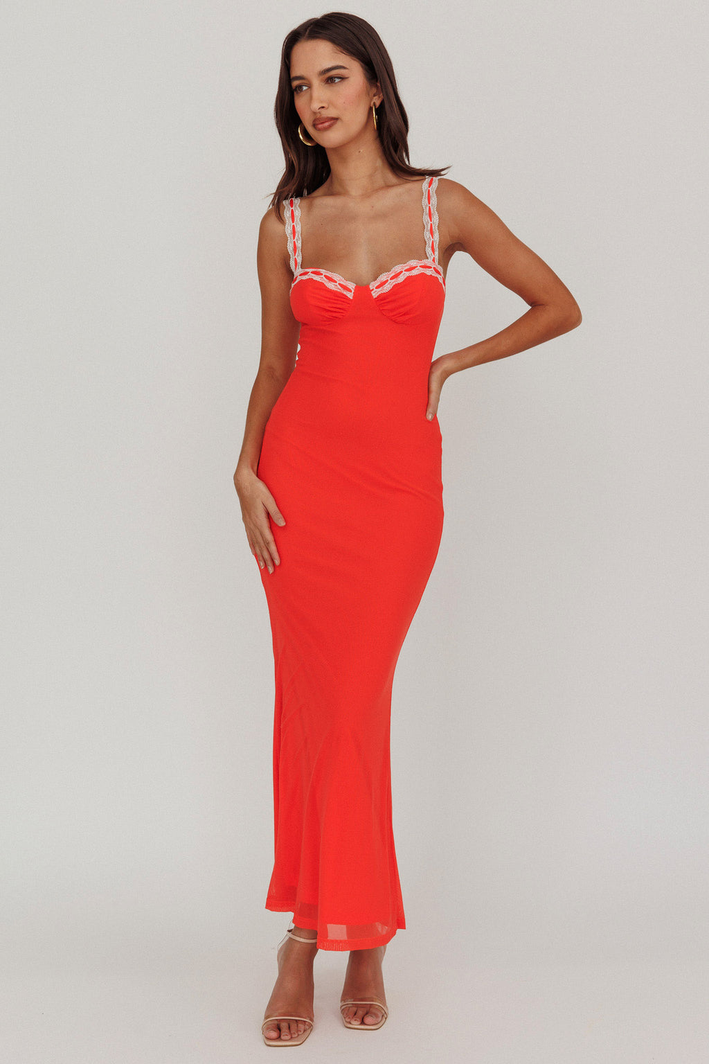 Girl Power Lace Strap Maxi Dress Red by Selfie Leslie Australia