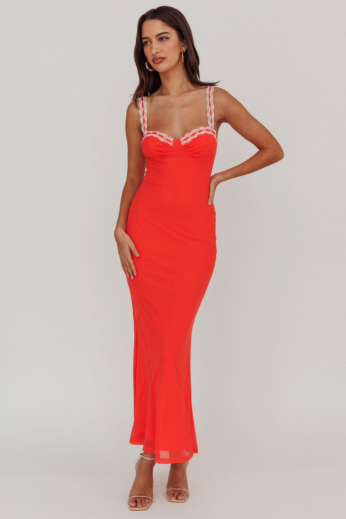 Girl Power Lace Strap Maxi Dress Red by Selfie Leslie Australia