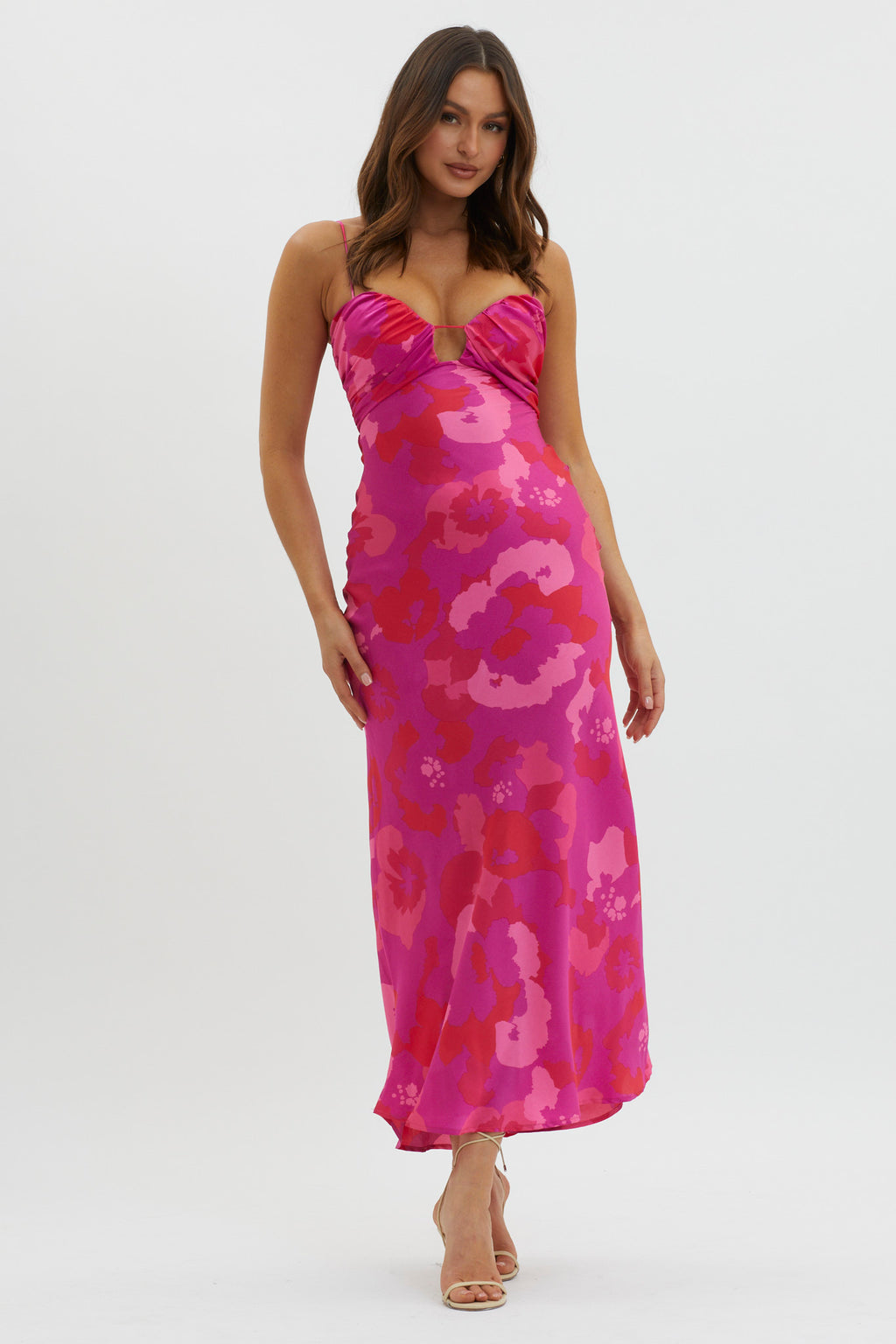 In A Daze Gathered Bust Midi Dress Pink by Selfie Leslie Australia