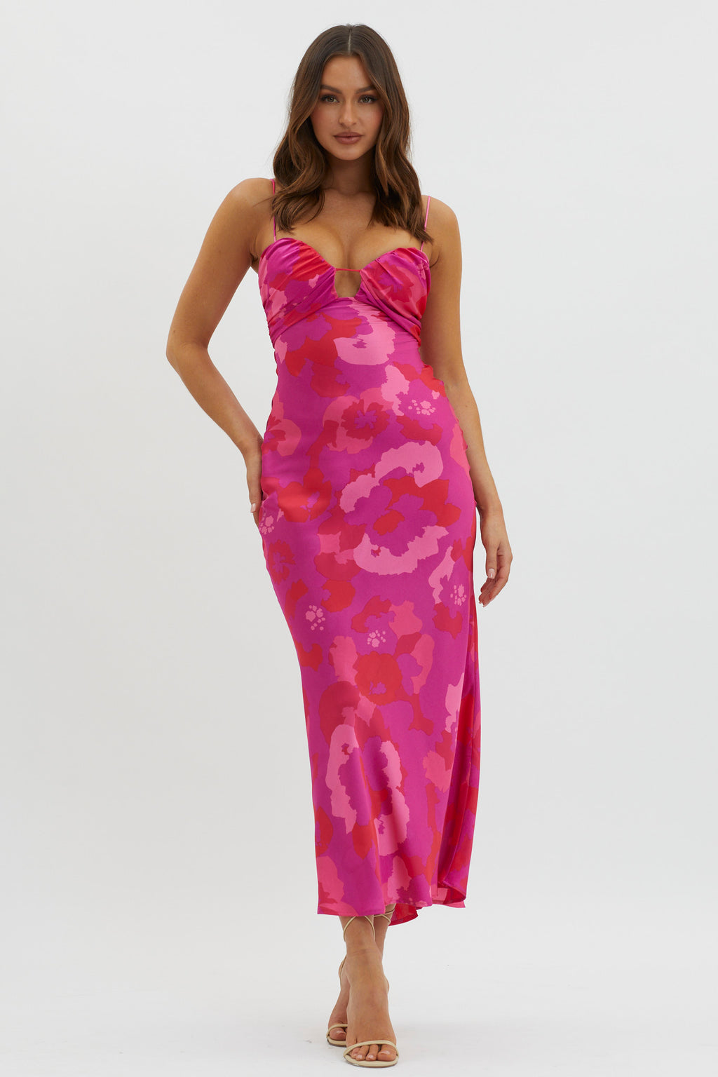 In A Daze Gathered Bust Midi Dress Pink by Selfie Leslie Australia