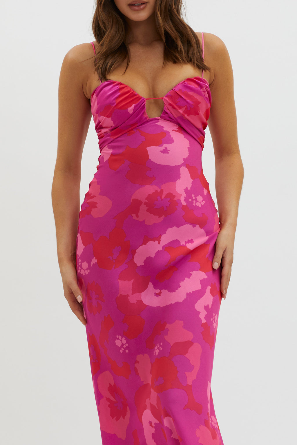 In A Daze Gathered Bust Midi Dress Pink by Selfie Leslie Australia