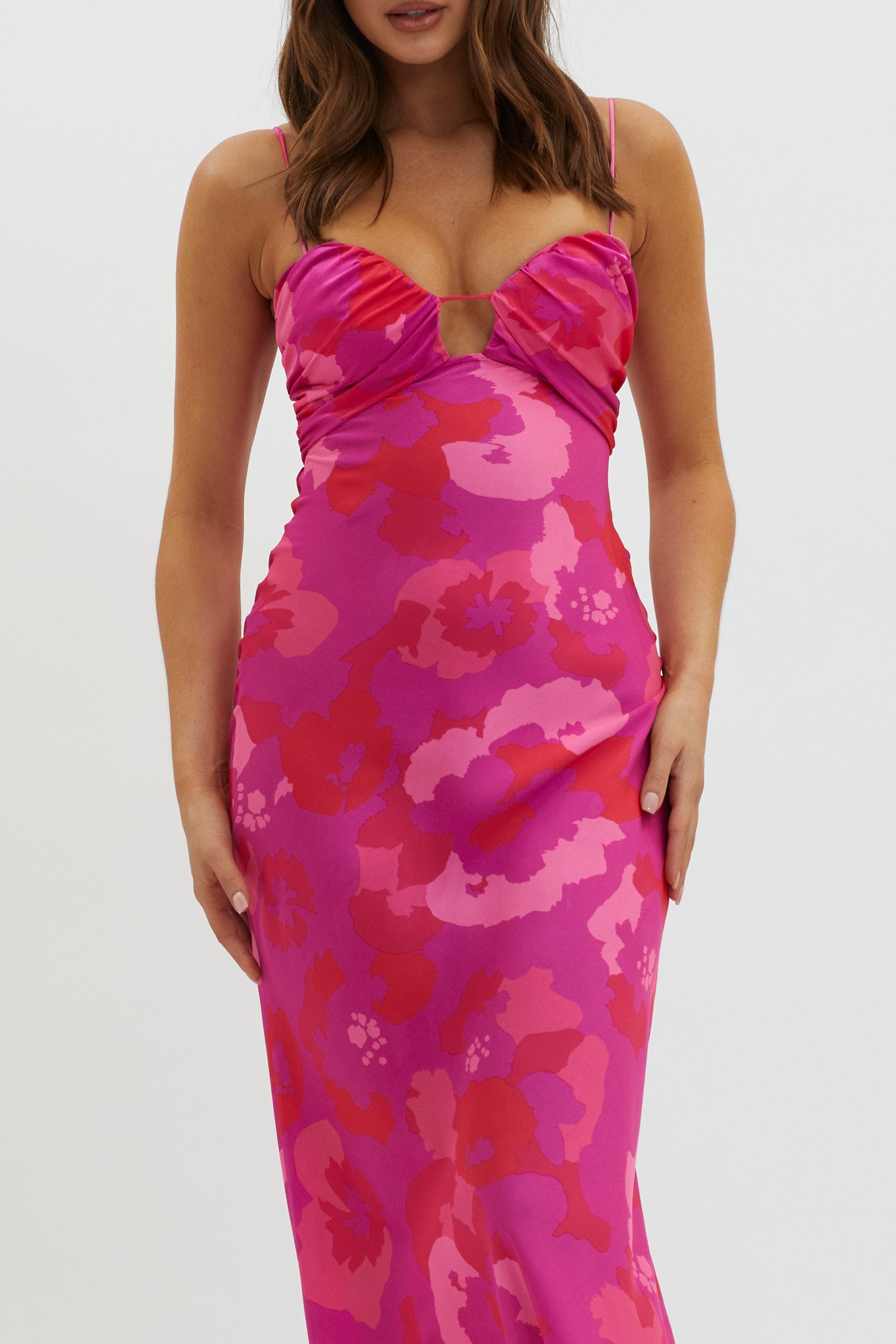 In A Daze Gathered Bust Midi Dress Pink by Selfie Leslie Australia