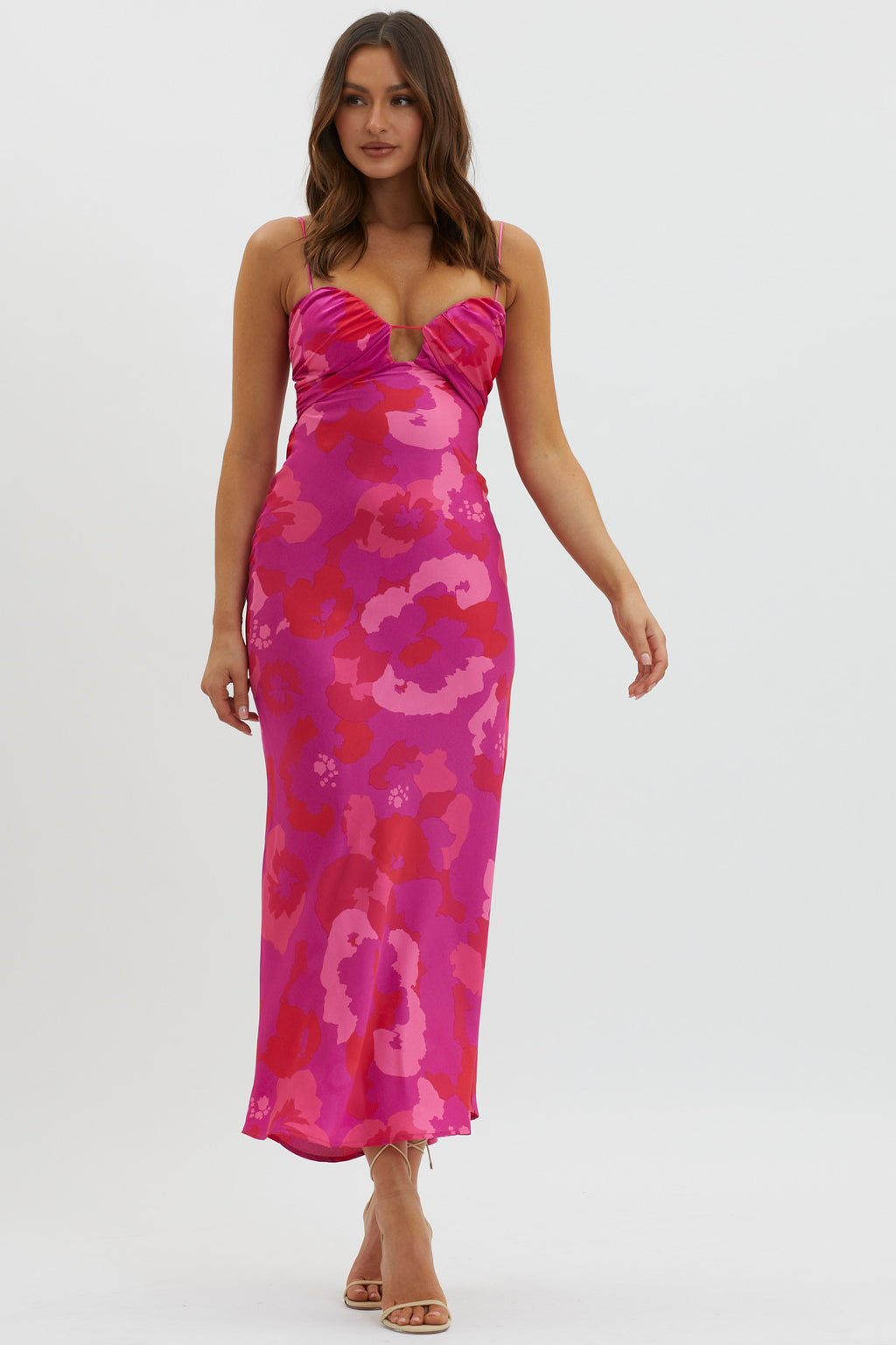 In A Daze Gathered Bust Midi Dress Pink by Selfie Leslie Australia