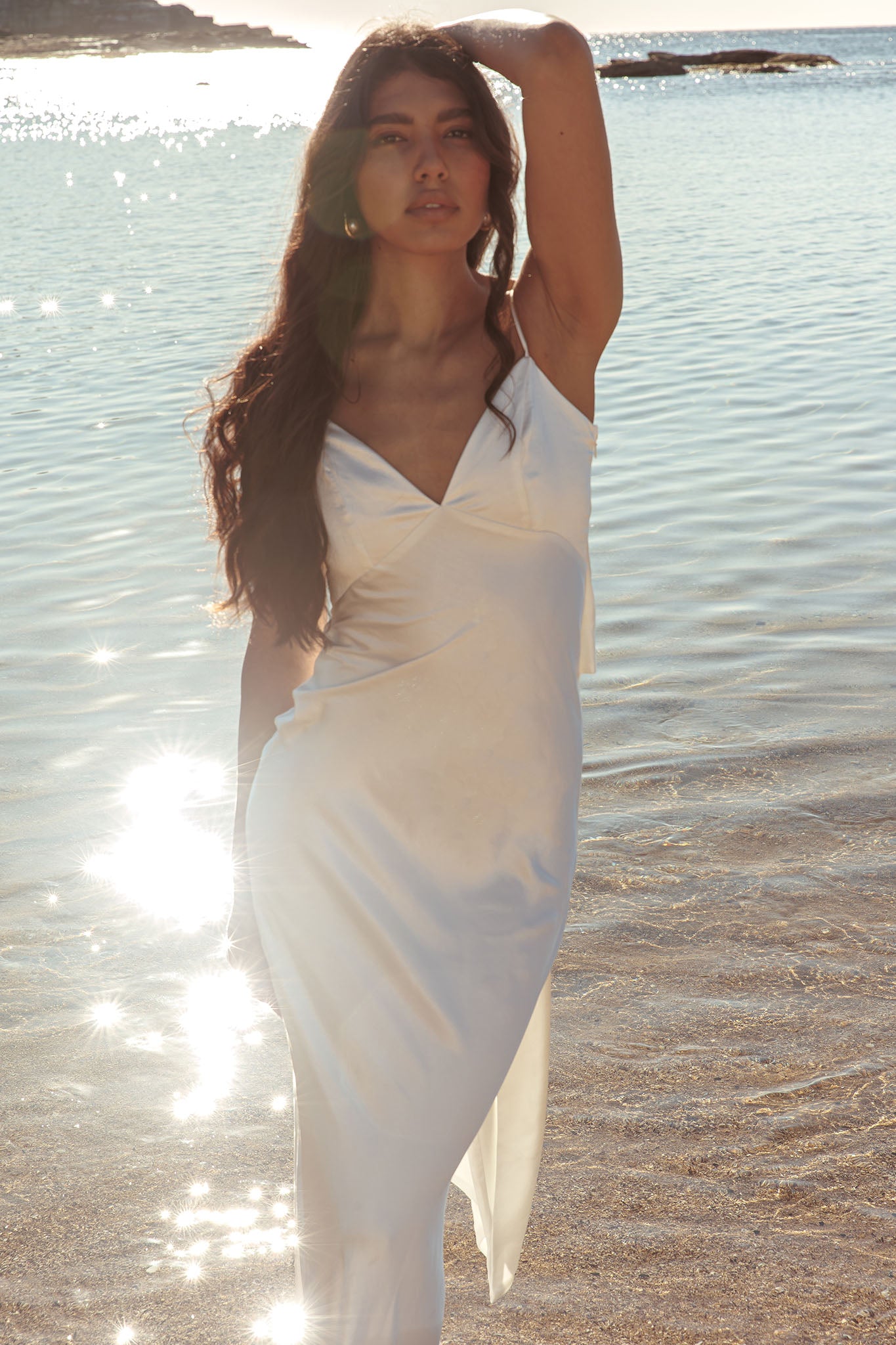 Ciao, Bella Tied Back Satin Maxi Dress Off White by Selfie Leslie Australia