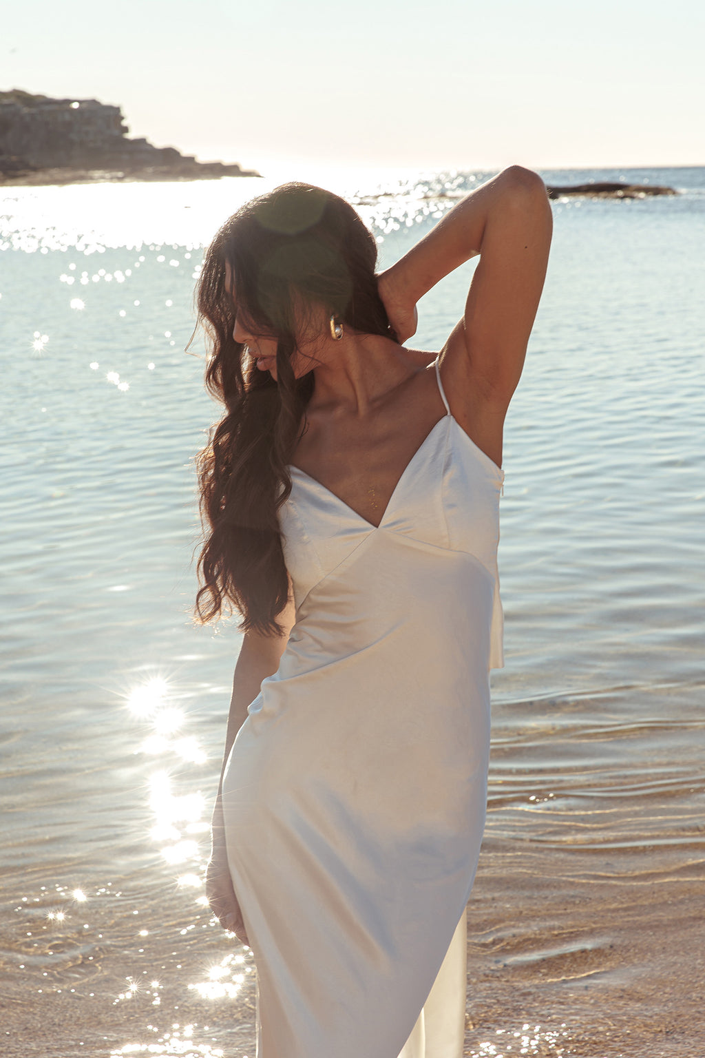 Ciao, Bella Tied Back Satin Maxi Dress Off White by Selfie Leslie Australia