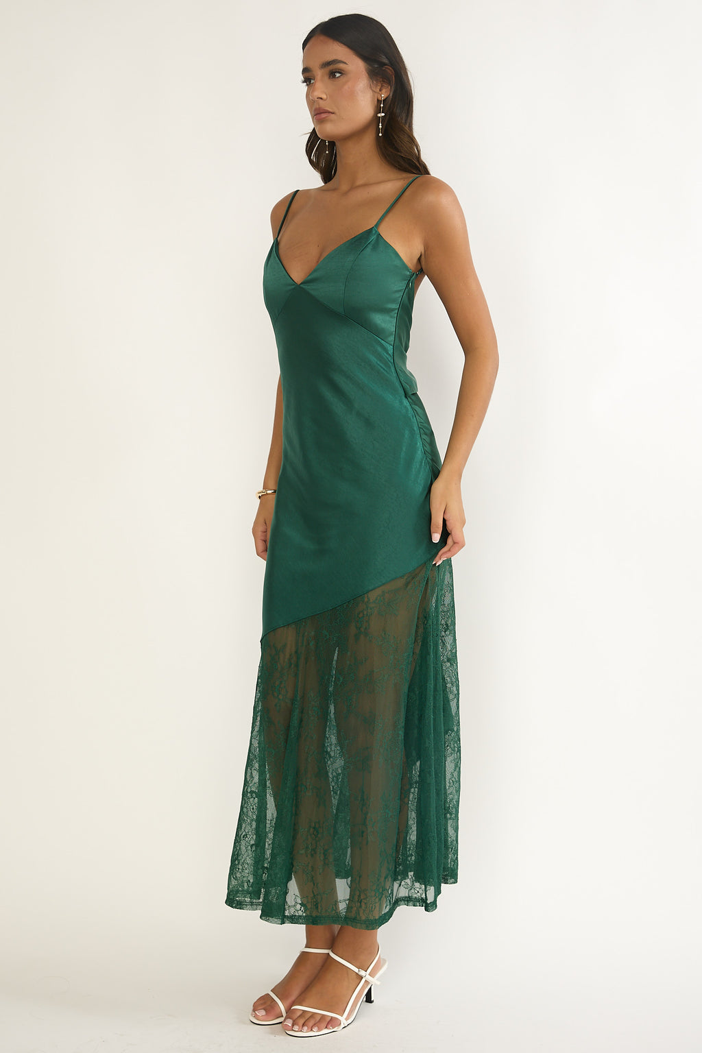 Ciao, Bella Tied Back Lace Hem Dress Forest Green by Selfie Leslie Australia