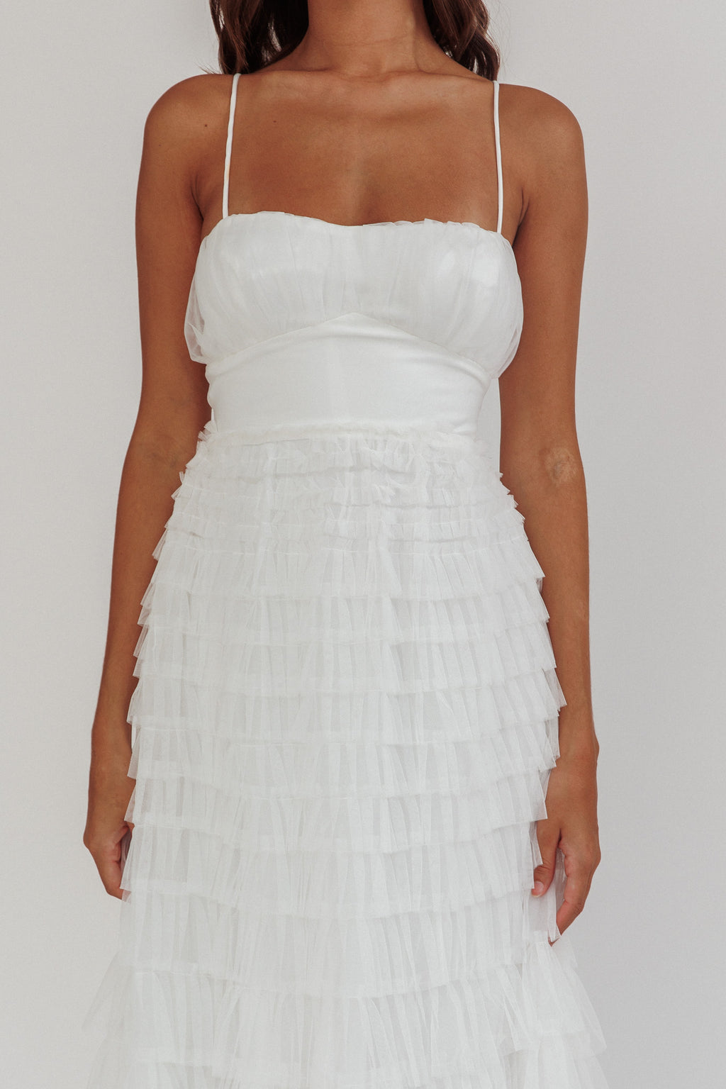 Garden Party Tiered Frill Midi Dress White by Selfie Leslie Australia