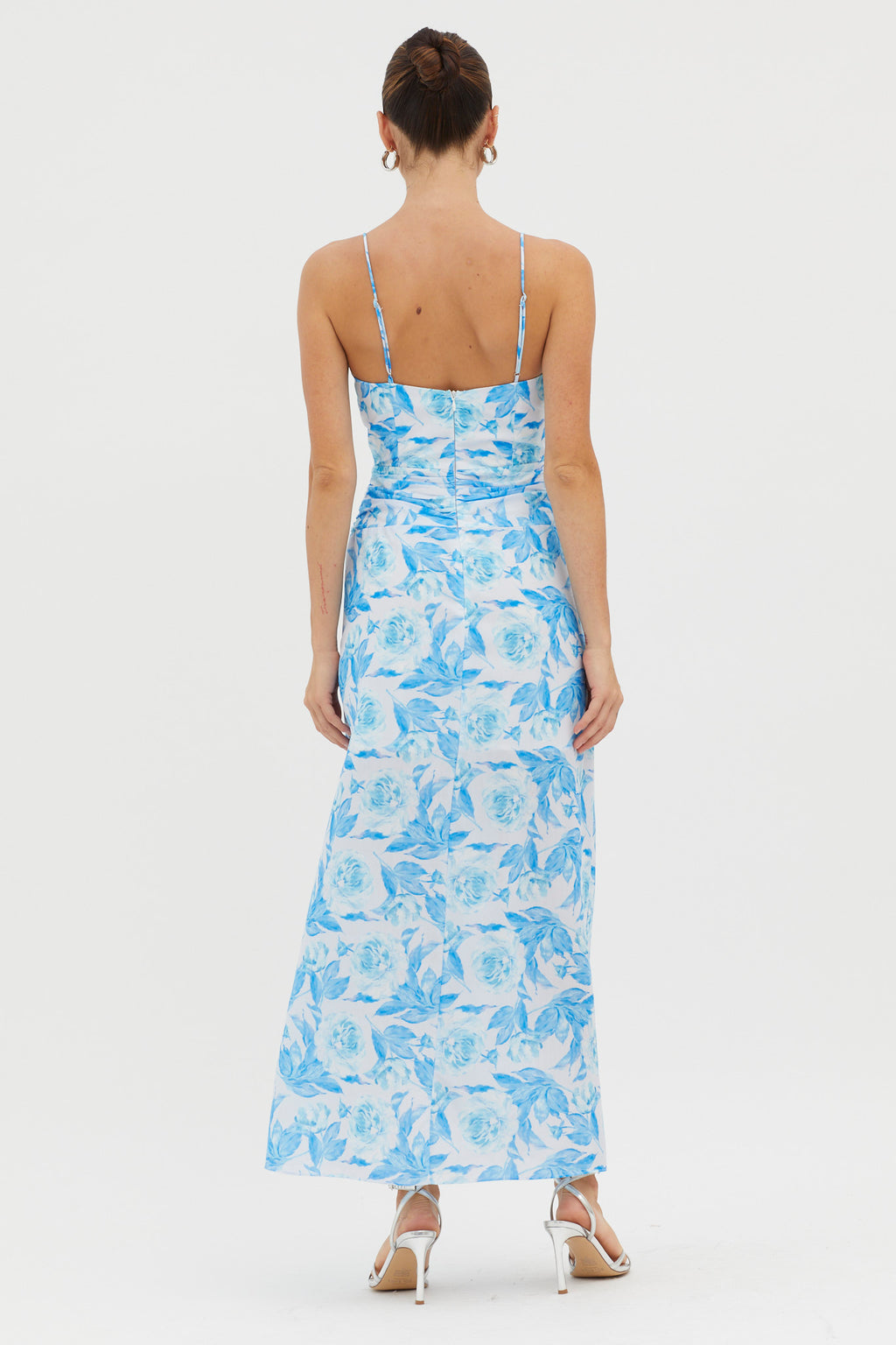 Serif Ruffle Trim Split Maxi Dress Blue by Selfie Leslie Australia